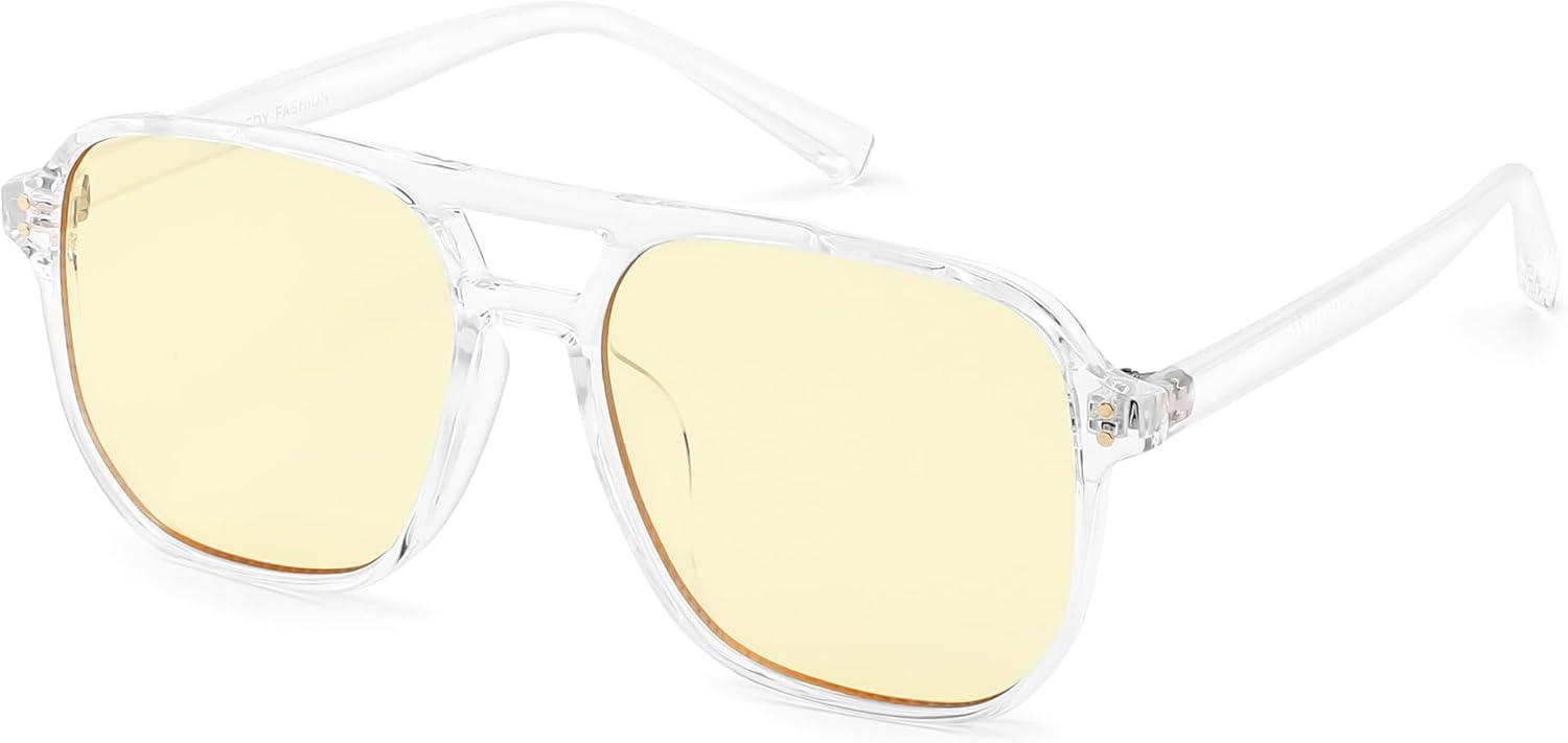 imageFEISEDY Gaming Blue Light Blocking Glasses for Woman Men Fashion Computer Eyeglasses Anti Eyestrain Glare G2835 Transparent Frame ampamp Light Yellow Lenese