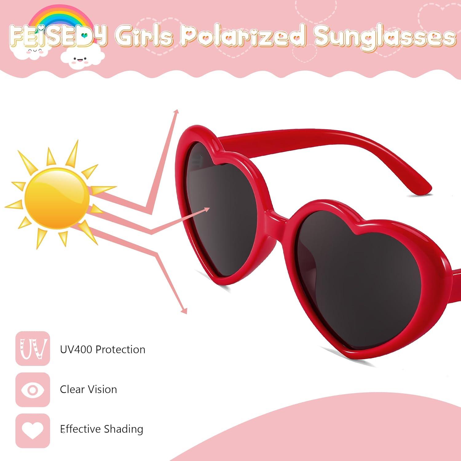 imageFEISEDY Heart Shaped Polarized Sunglasses Kids for Toddler Girls Age 310 Shaped Cute Fashion Sunnies B0077Red