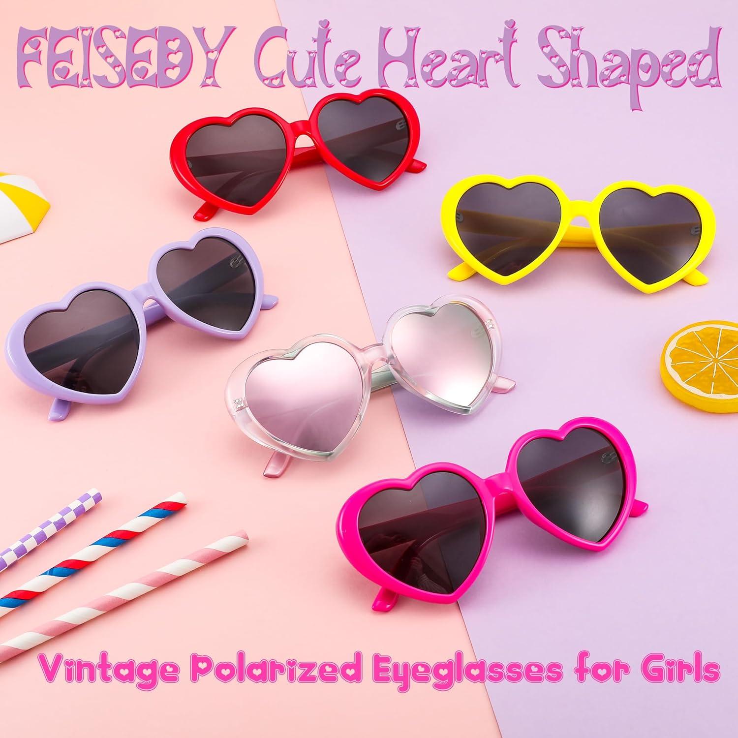 imageFEISEDY Heart Shaped Polarized Sunglasses Kids for Toddler Girls Age 310 Shaped Cute Fashion Sunnies B0077Red
