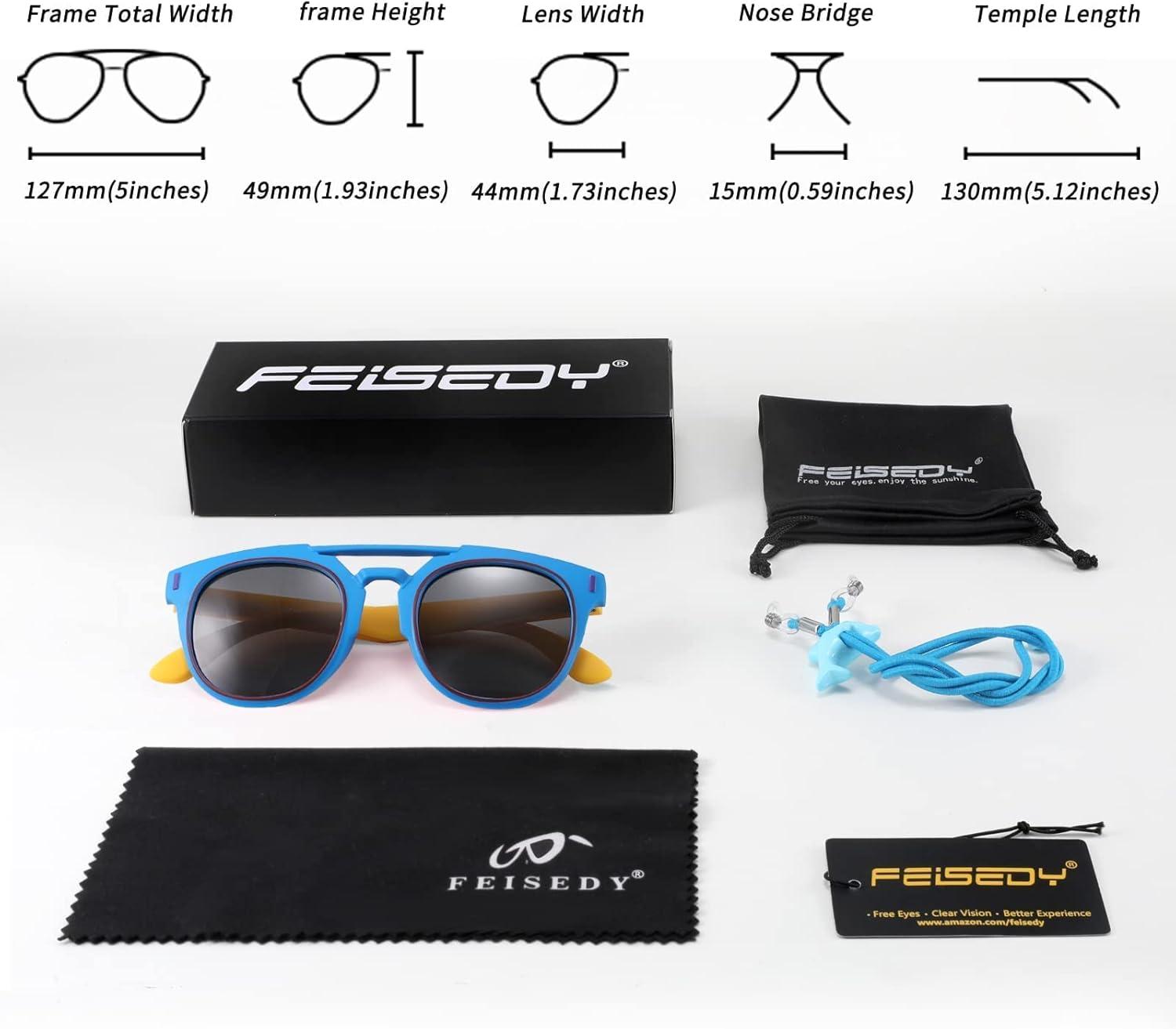 imageFEISEDY Kids Polarized Sunglasses for Girls Boys Sunglasses Rubber Round Frame UV400 Age 512 B2818005blue FramePolarized Lens