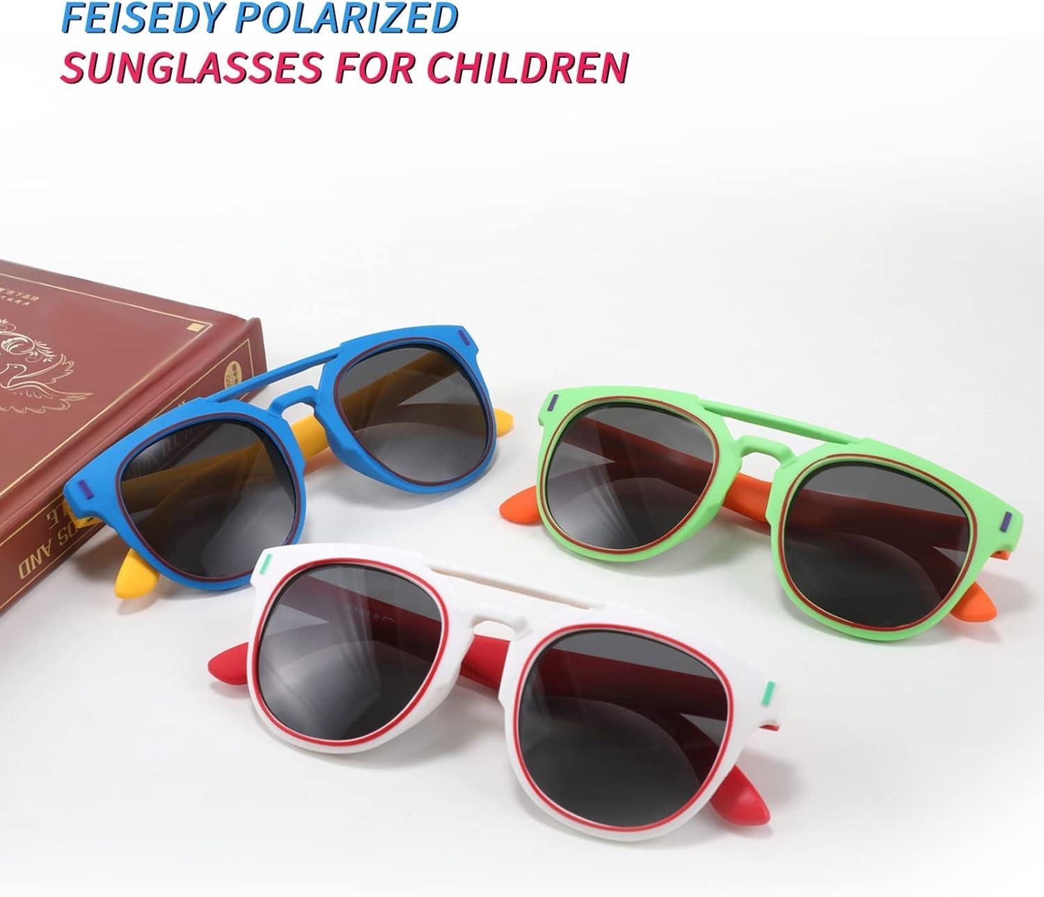 imageFEISEDY Kids Polarized Sunglasses for Girls Boys Sunglasses Rubber Round Frame UV400 Age 512 B2818005blue FramePolarized Lens
