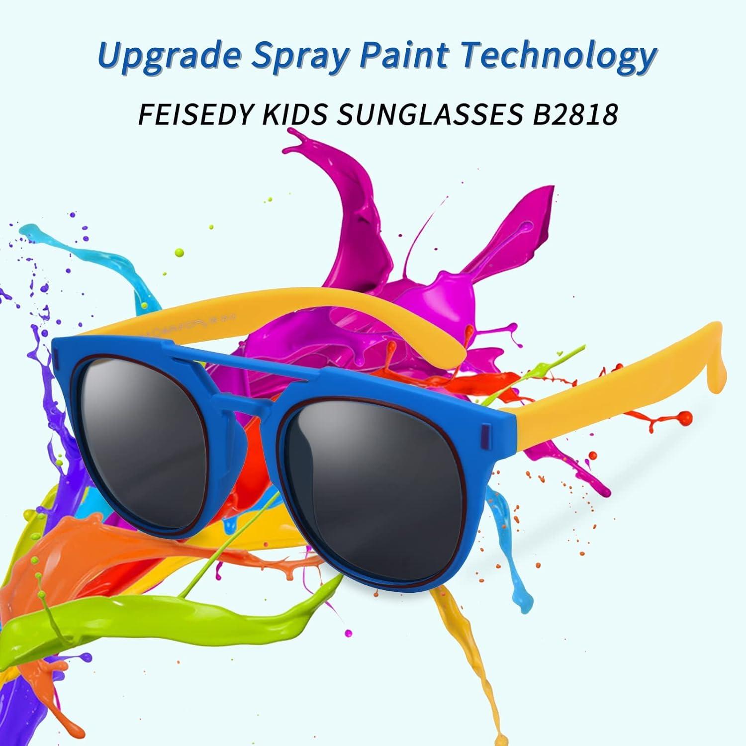 imageFEISEDY Kids Polarized Sunglasses for Girls Boys Sunglasses Rubber Round Frame UV400 Age 512 B2818005blue FramePolarized Lens