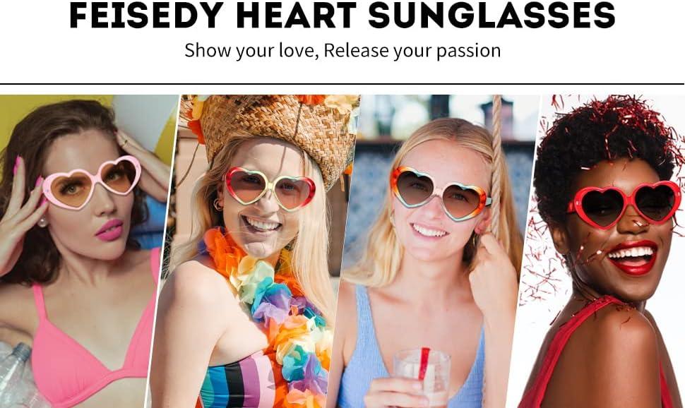 imageFEISEDY Love Heart Shaped Sunglasses for Women Fashion Cute Style Retro Glasses B2341