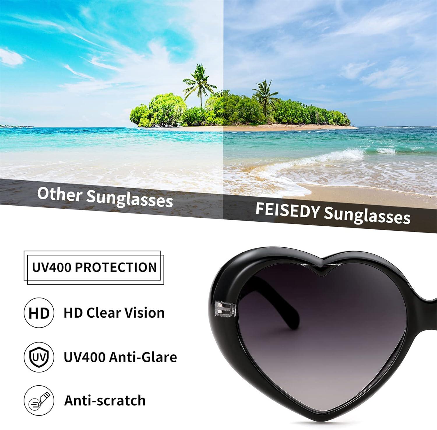 imageFEISEDY Love Heart Shaped Sunglasses for Women Fashion Cute Style Retro Glasses B2341
