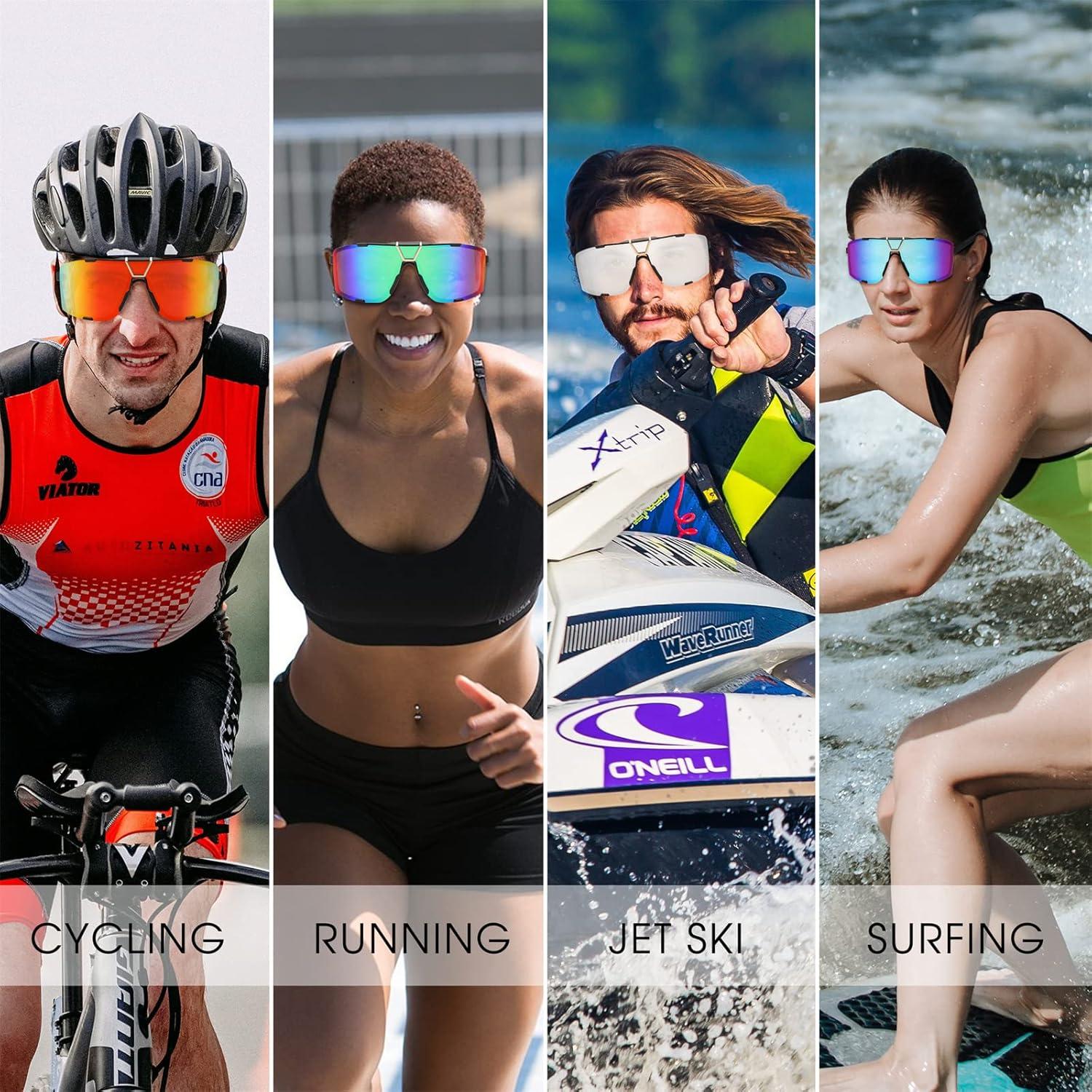 imageFEISEDY Outdoor Sports Sunglasses for Men Women Cycling Running Driving Glasses UV400 Protection B2342002 Black White Mirrored Lens