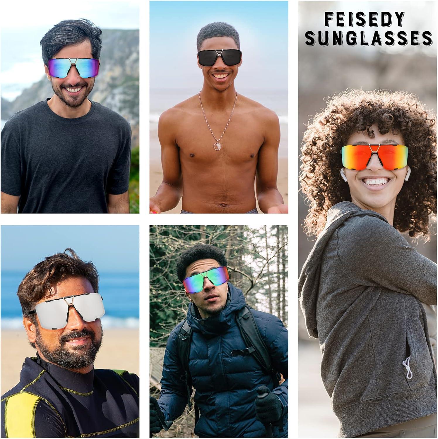 imageFEISEDY Outdoor Sports Sunglasses for Men Women Cycling Running Driving Glasses UV400 Protection B2342002 Black White Mirrored Lens