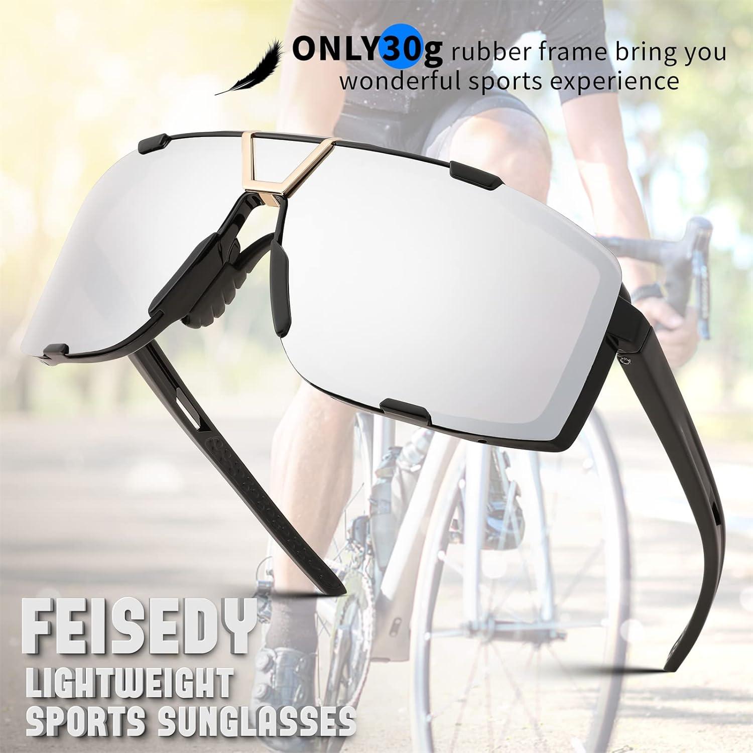 imageFEISEDY Outdoor Sports Sunglasses for Men Women Cycling Running Driving Glasses UV400 Protection B2342002 Black White Mirrored Lens