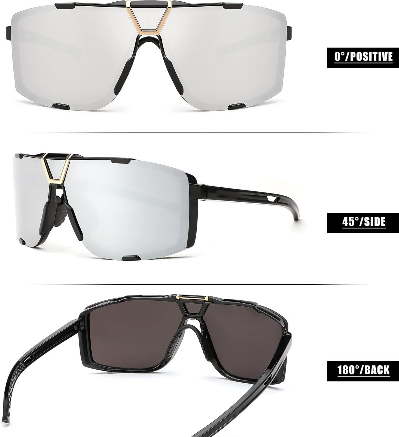 imageFEISEDY Outdoor Sports Sunglasses for Men Women Cycling Running Driving Glasses UV400 Protection B2342002 Black White Mirrored Lens