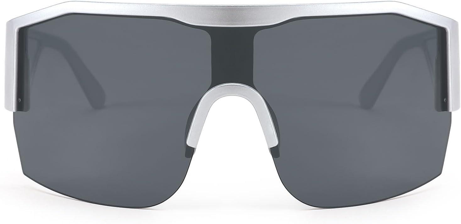 imageFEISEDY Oversized Square One Piece Frameless Stylish Sunglasses Women Men Luxury Shades B4043Sliver FrameGrey Lens