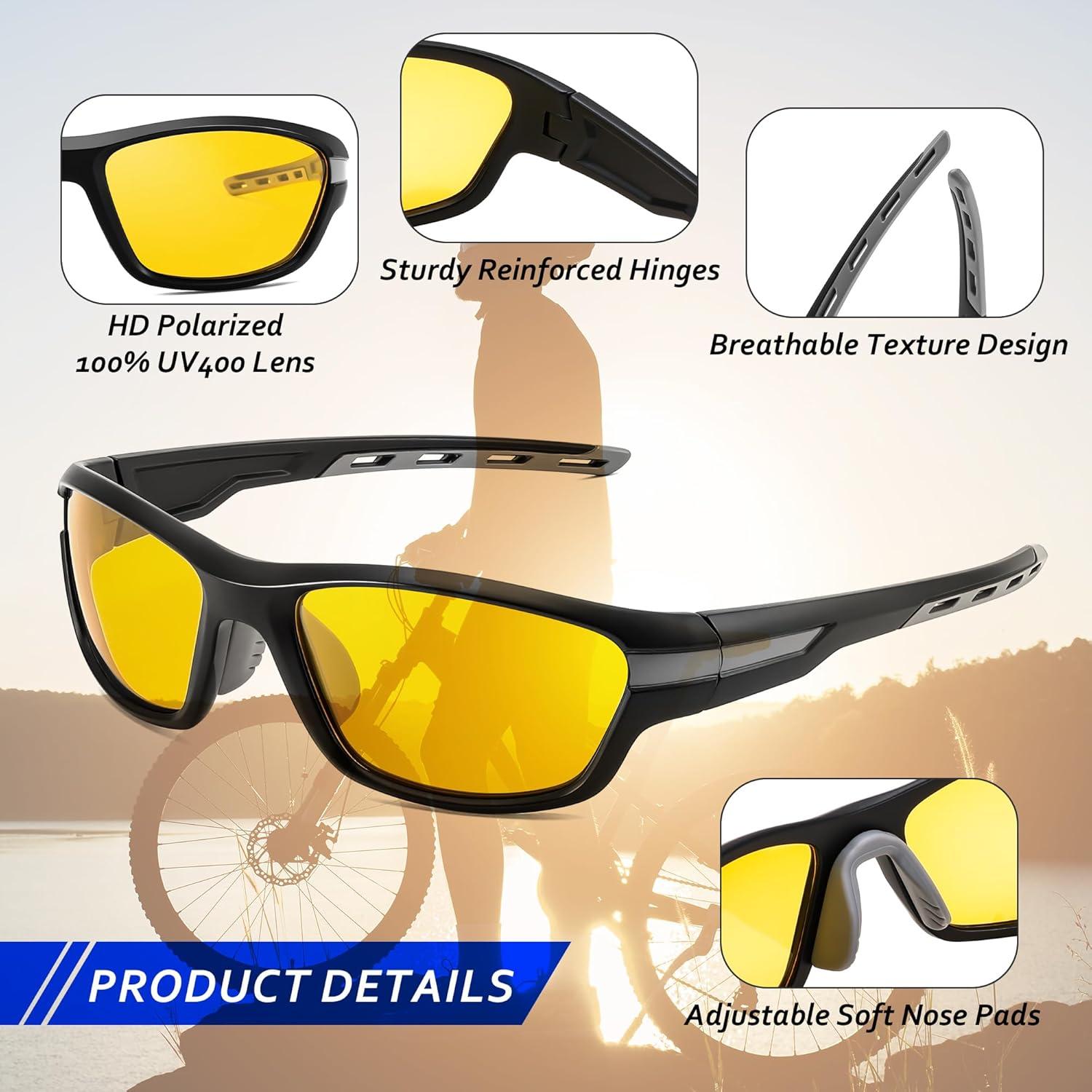 imageFEISEDY Polarized Sports Sunglasses for Men Women Youth Baseball Running Cycling Fishing TAC Glasses UV400 B0150Black Frame Yellow Lens