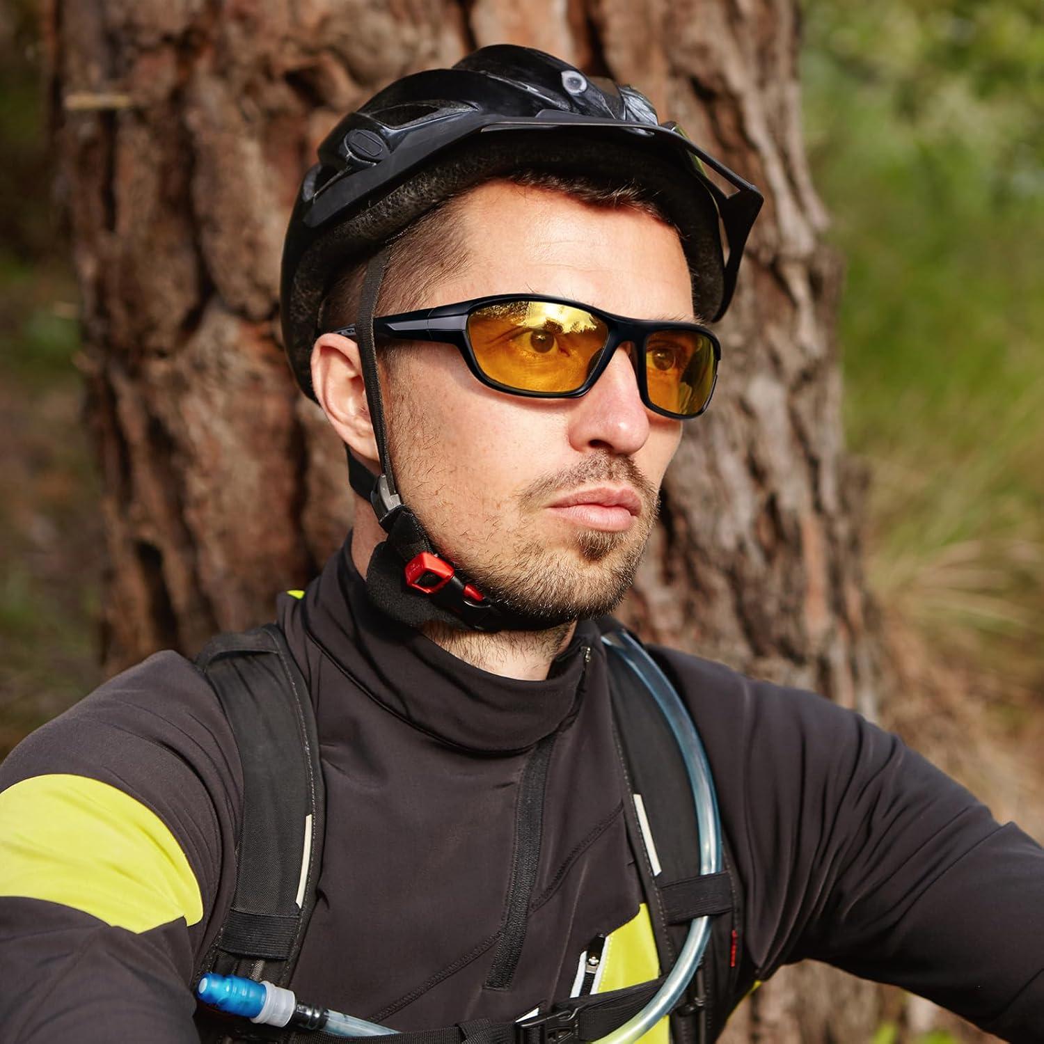 imageFEISEDY Polarized Sports Sunglasses for Men Women Youth Baseball Running Cycling Fishing TAC Glasses UV400 B0150Black Frame Yellow Lens