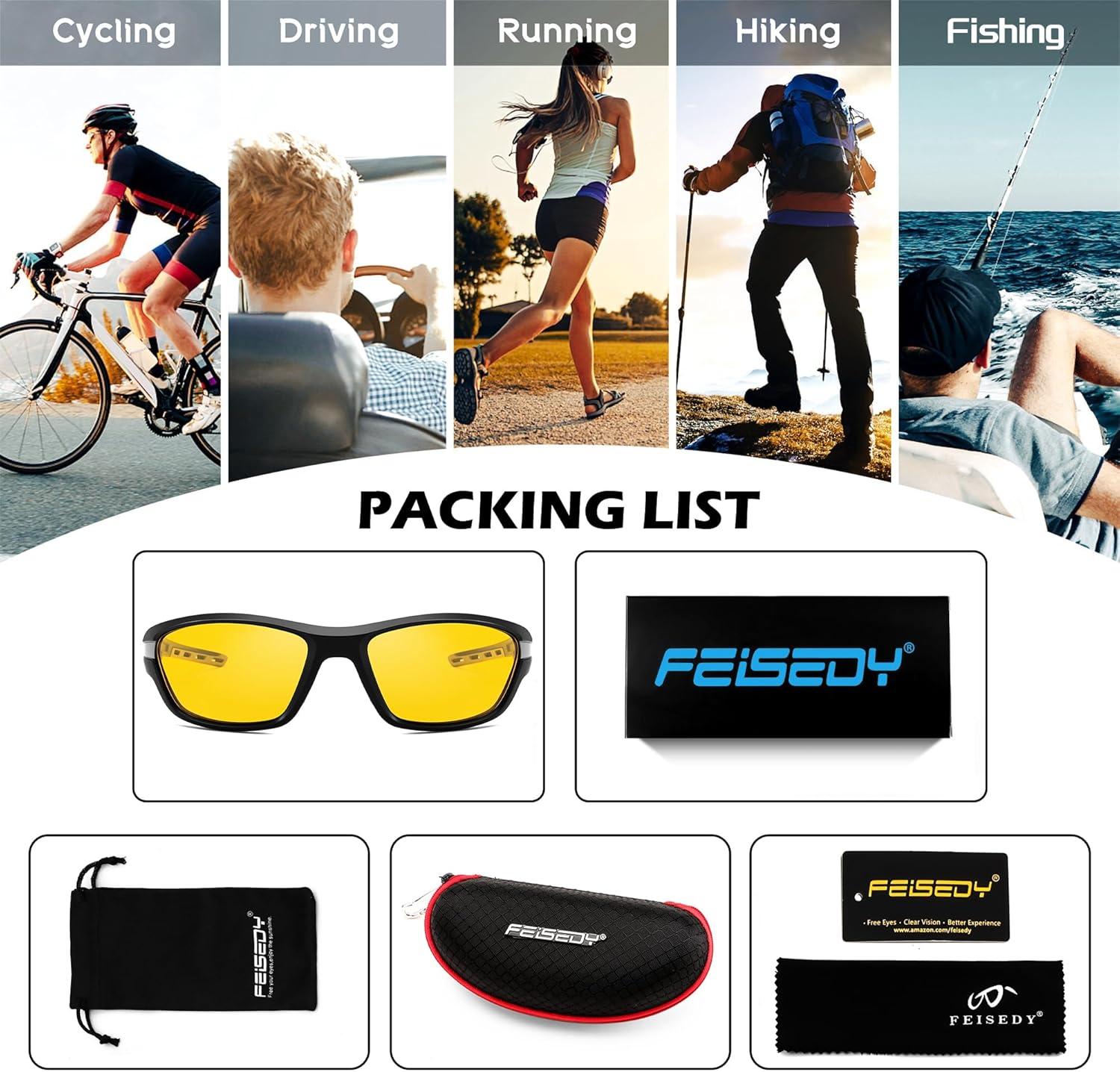 imageFEISEDY Polarized Sports Sunglasses for Men Women Youth Baseball Running Cycling Fishing TAC Glasses UV400 B0150Black Frame Yellow Lens