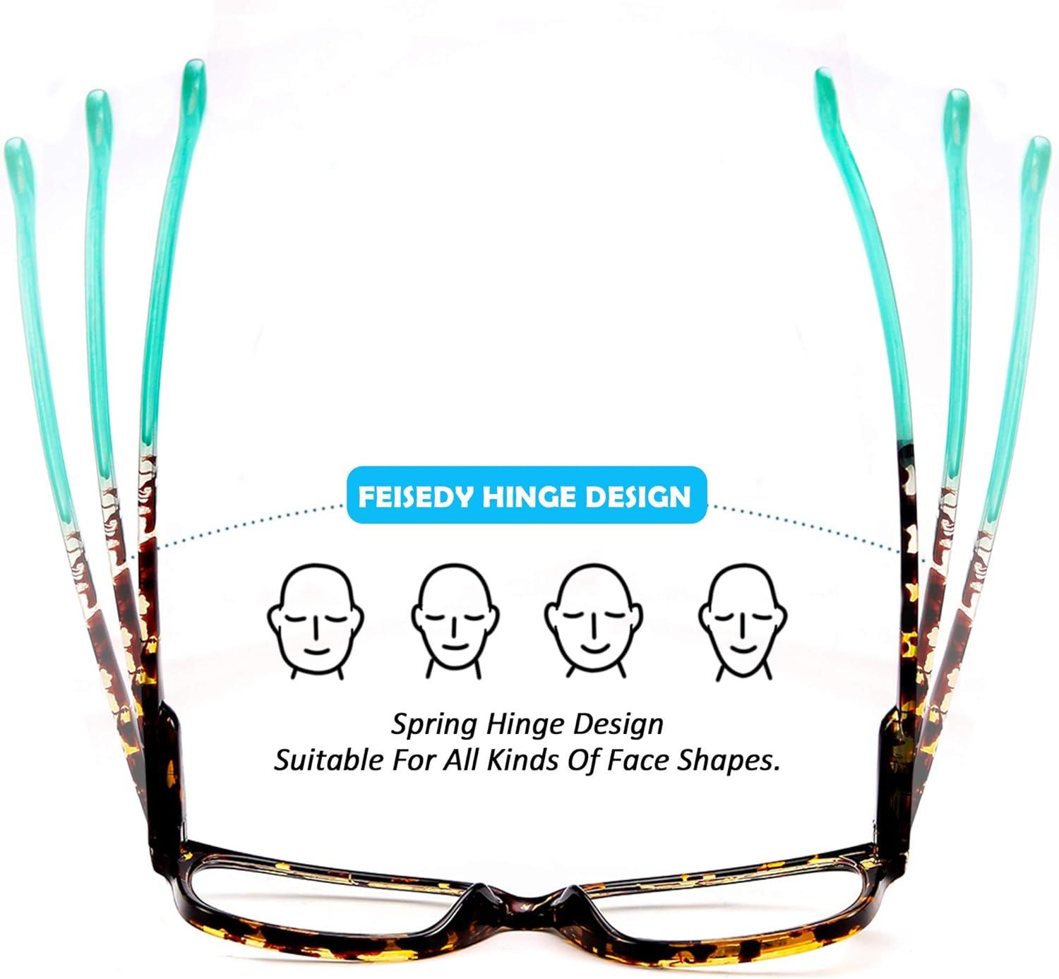 imageFEISEDY Progressive Multifocus Rectangular Blue Light Blocking Reading Glasses TR90 Frame B2587Leopard Frame Green Temple