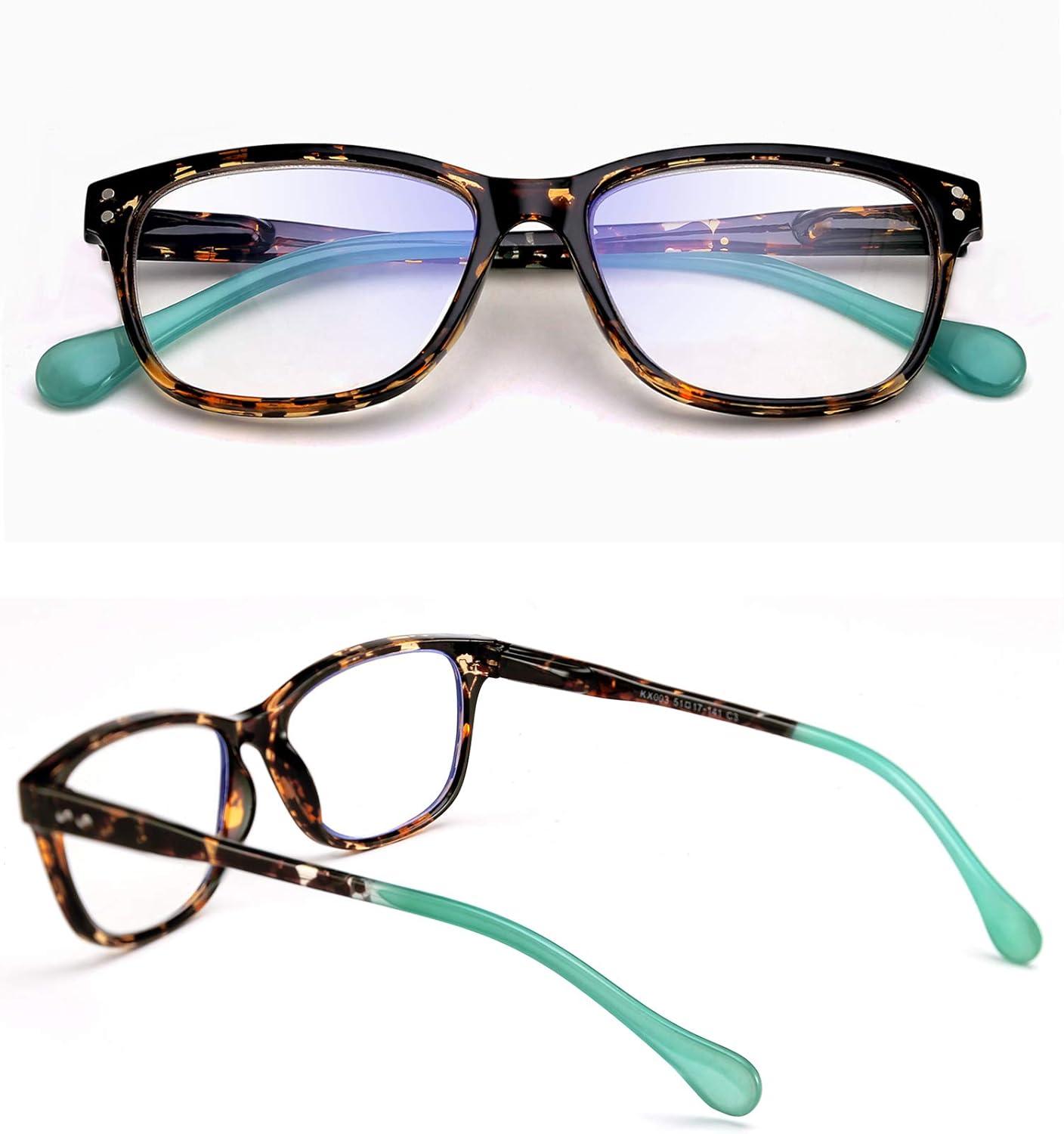 imageFEISEDY Progressive Multifocus Rectangular Blue Light Blocking Reading Glasses TR90 Frame B2587Leopard Frame Green Temple