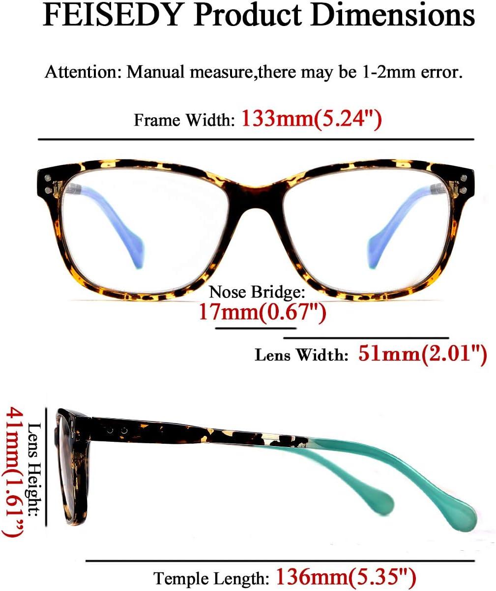 imageFEISEDY Progressive Multifocus Rectangular Blue Light Blocking Reading Glasses TR90 Frame B2587Leopard Frame Green Temple