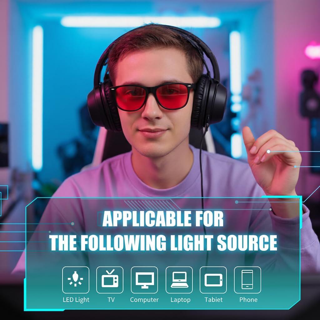 imageFEISEDY Red Lens Blue Light Blocking Glasses Anti Blue Light Computer Gaming Eyeglasses Reduce Eyestrain G1858