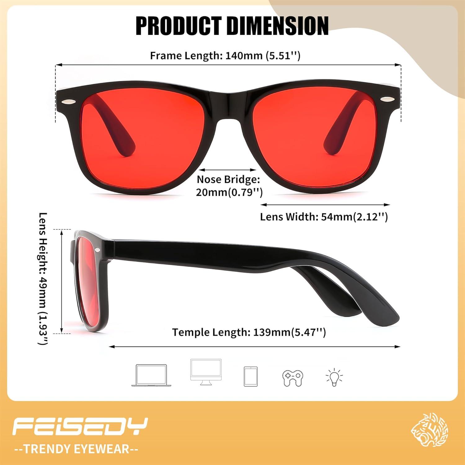 imageFEISEDY Red Lens Blue Light Blocking Glasses Anti Blue Light Computer Gaming Eyeglasses Reduce Eyestrain G1858