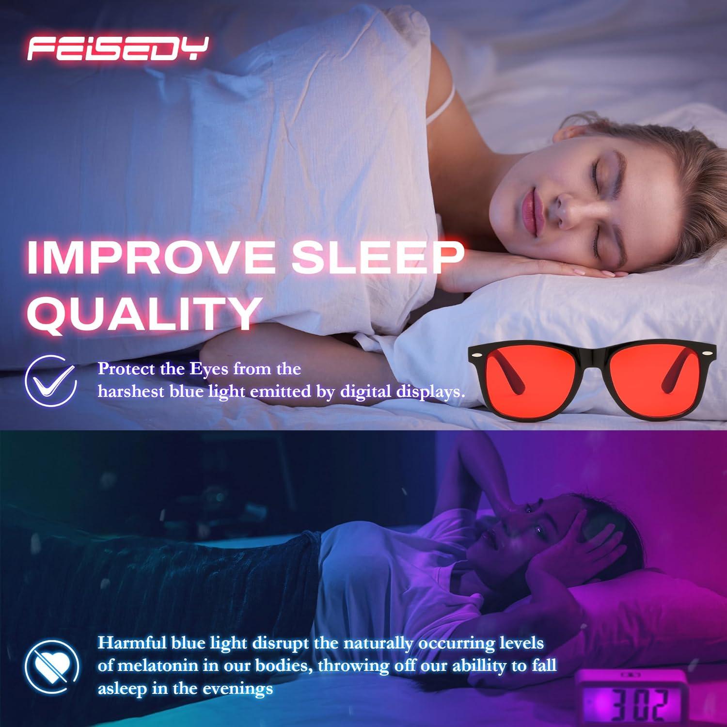 imageFEISEDY Red Lens Blue Light Blocking Glasses Anti Blue Light Computer Gaming Eyeglasses Reduce Eyestrain G1858