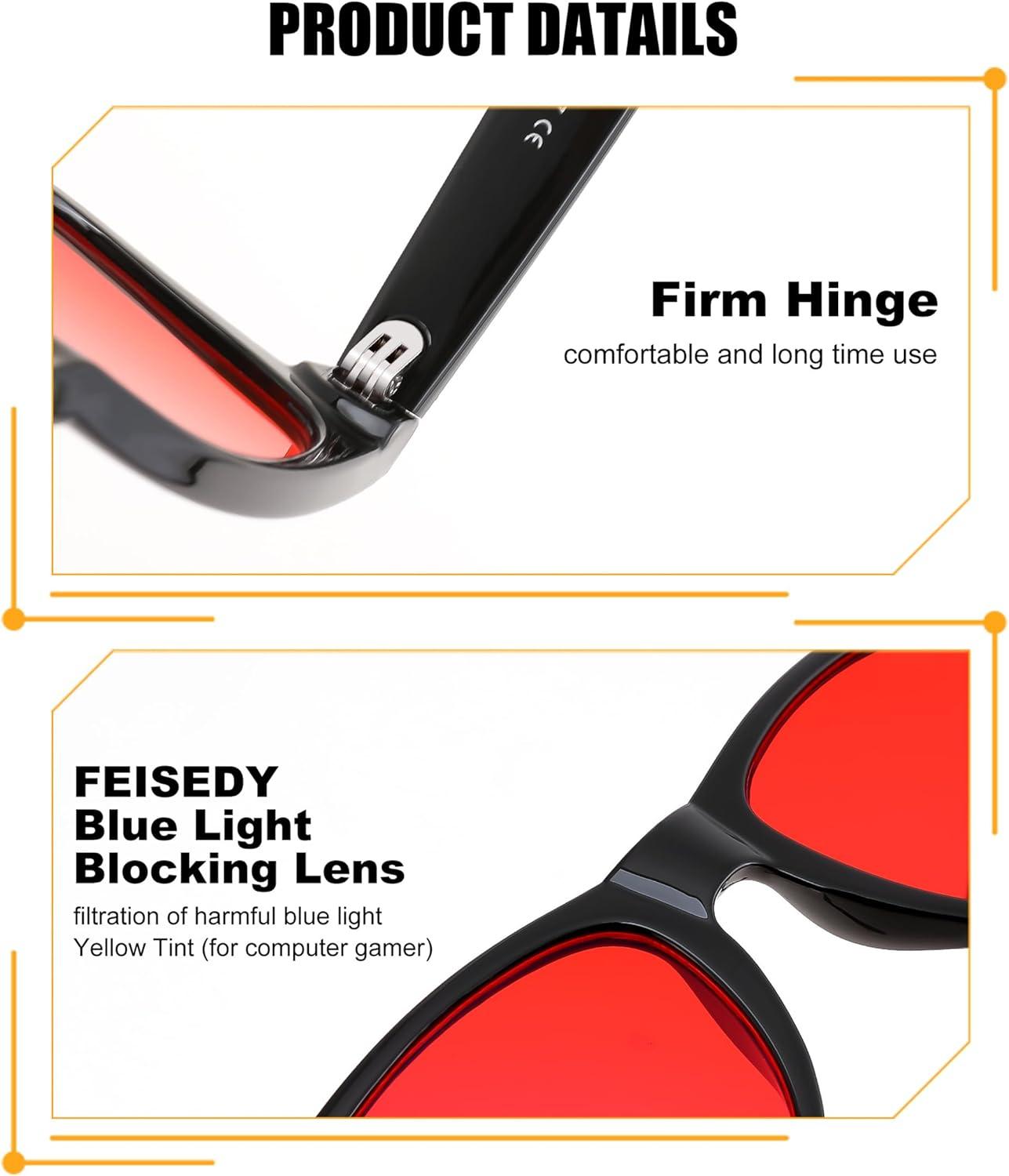 imageFEISEDY Red Lens Blue Light Blocking Glasses Anti Blue Light Computer Gaming Eyeglasses Reduce Eyestrain G1858