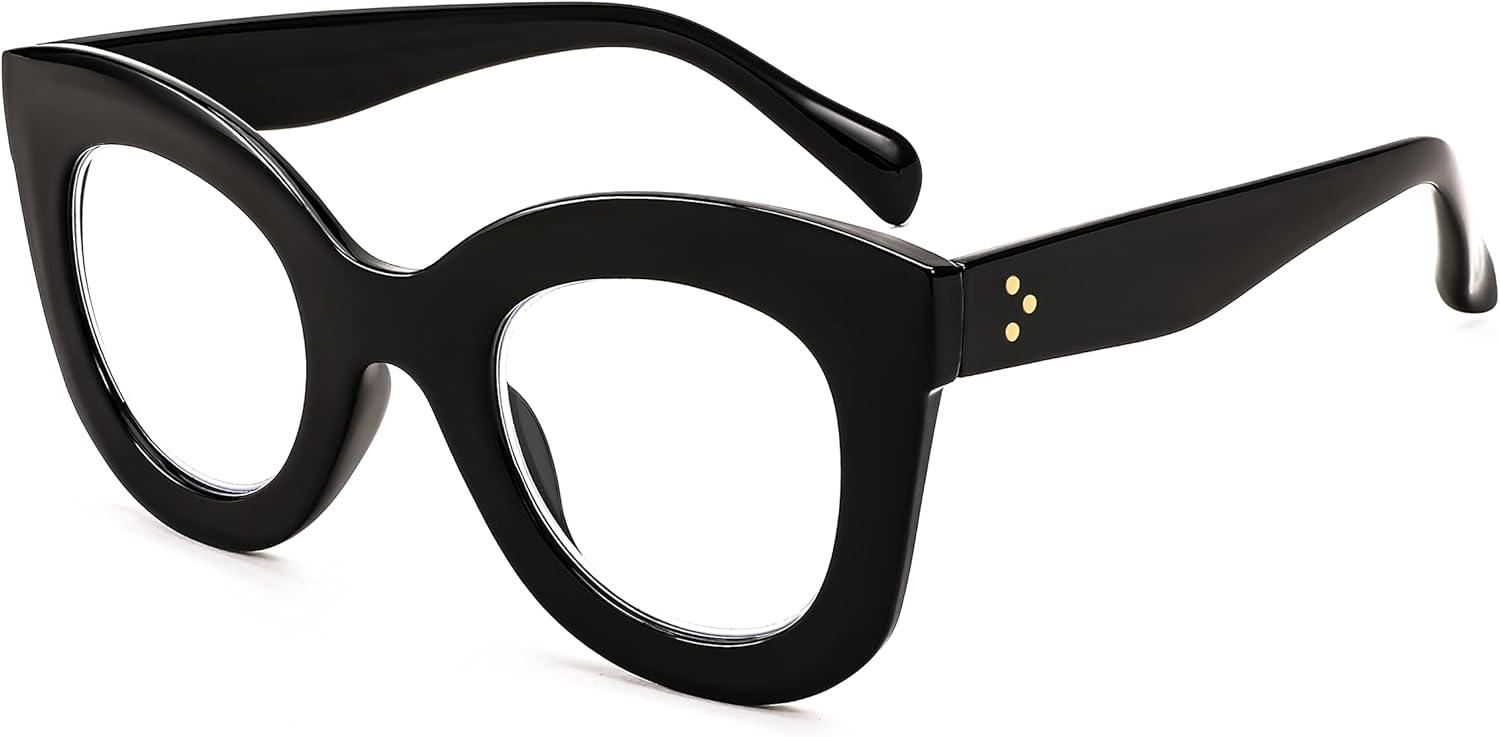 imageFEISEDY Retro Oversized Blue Light Blocking Reading Glasses Thick Frame Anti Glare Digital Eyestrain Readers B2980 Black 25x
