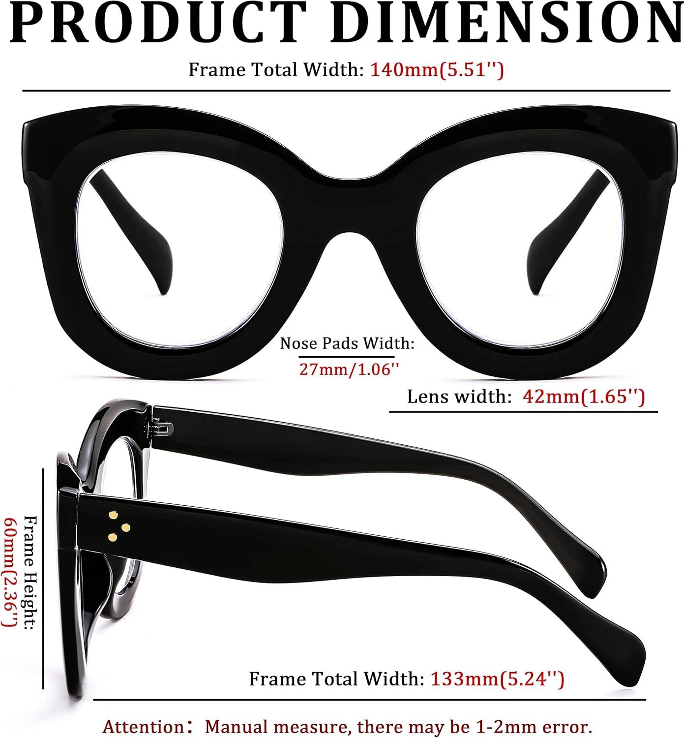 imageFEISEDY Retro Oversized Blue Light Blocking Reading Glasses Thick Frame Anti Glare Digital Eyestrain Readers B2980 Black 25x