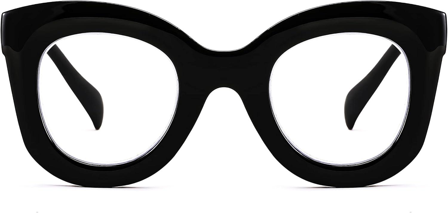 imageFEISEDY Retro Oversized Blue Light Blocking Reading Glasses Thick Frame Anti Glare Digital Eyestrain Readers B2980 Black 25x