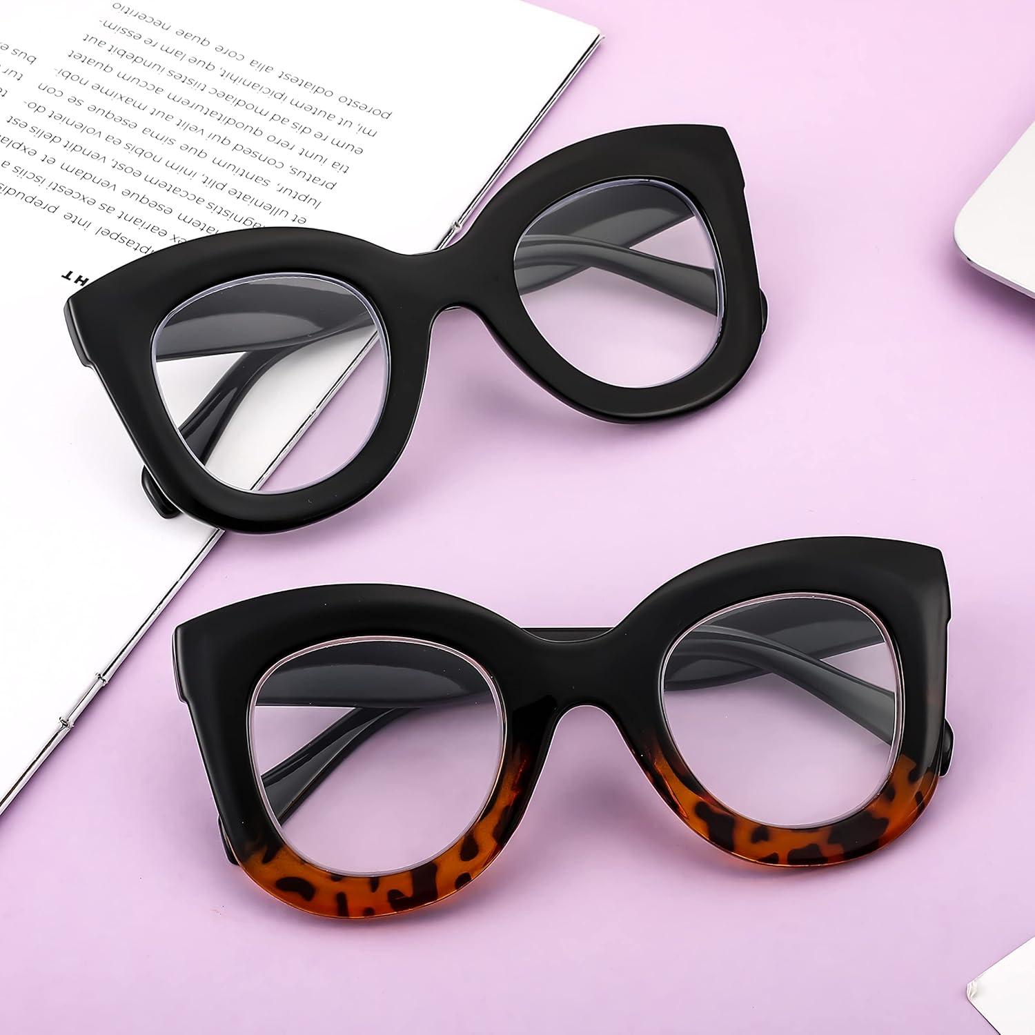 imageFEISEDY Retro Oversized Blue Light Blocking Reading Glasses Thick Frame Anti Glare Digital Eyestrain Readers B2980 Black 25x