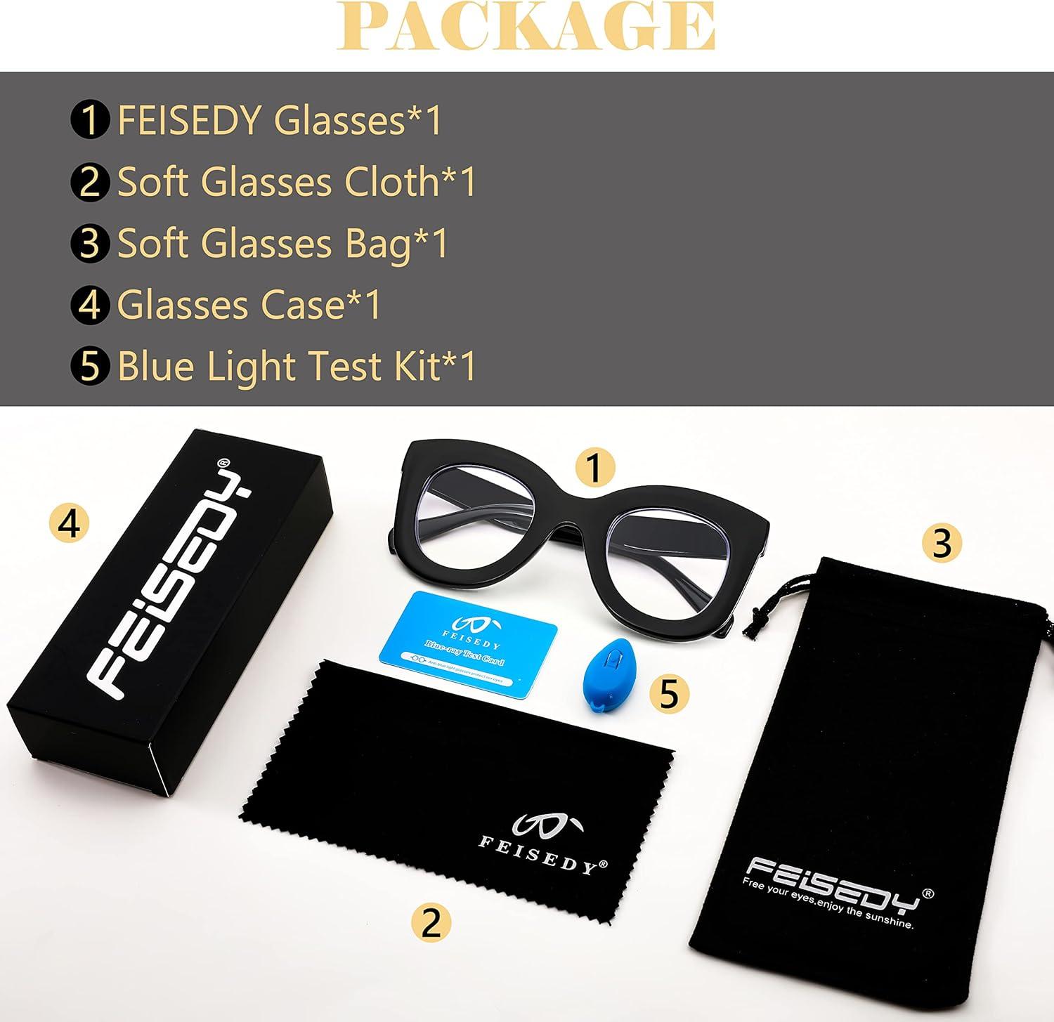 imageFEISEDY Retro Oversized Blue Light Blocking Reading Glasses Thick Frame Anti Glare Digital Eyestrain Readers B2980 Black 25x