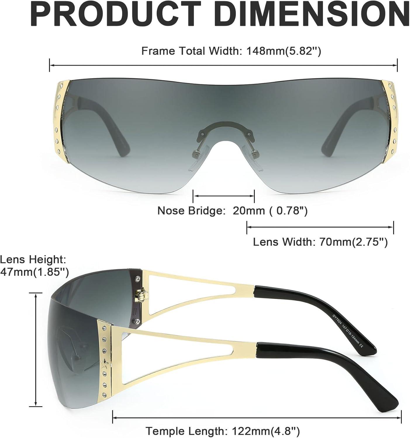 imageFEISEDY Rimless Y2K Sunglasses for Women Men Fashion Futuristic Wrap Around Oversized Trendy Shield B9073Gradient Grey