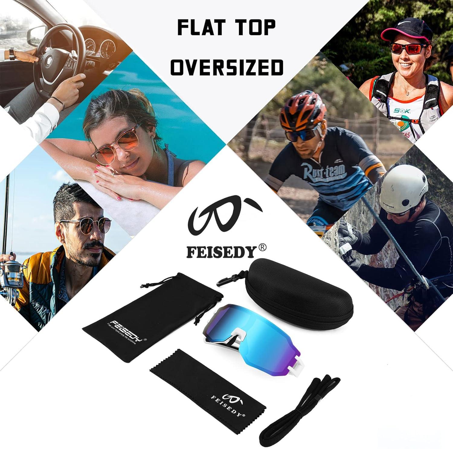imageFEISEDY Sports Cycling Glasses Men Fashion Mirrored Bicycle Sunglasses One Piece Rimless Lens B2867