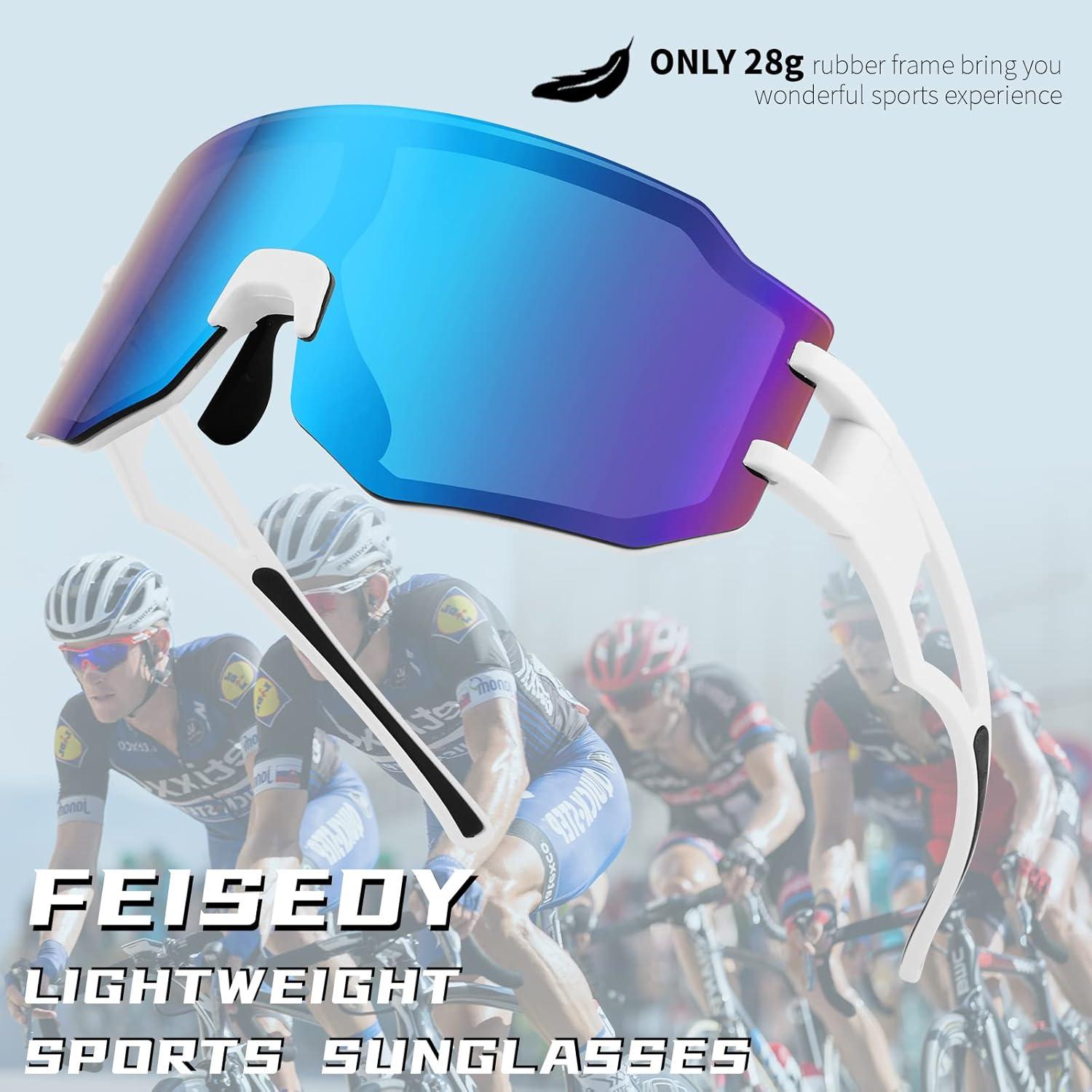 imageFEISEDY Sports Cycling Glasses Men Fashion Mirrored Bicycle Sunglasses One Piece Rimless Lens B2867