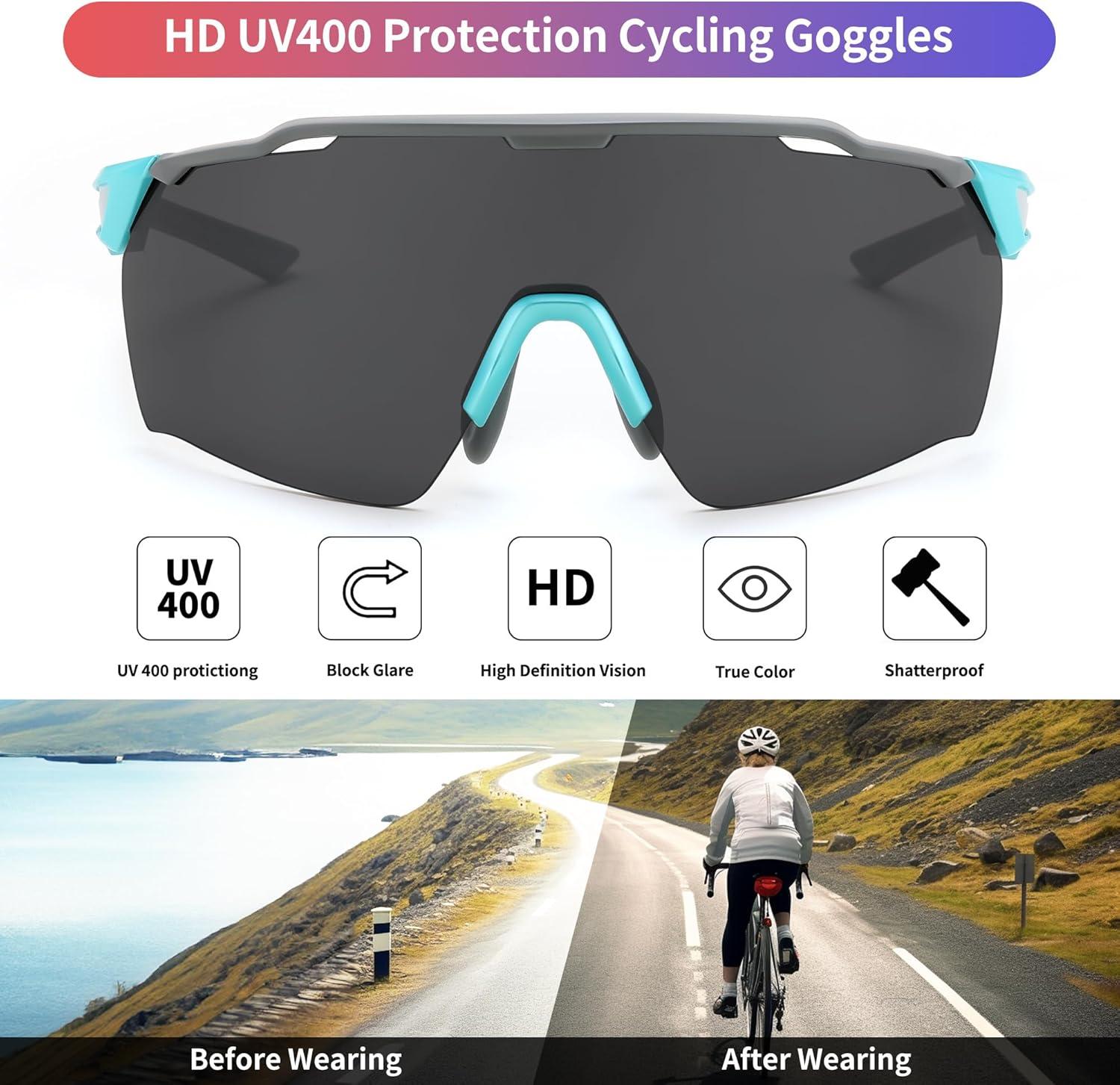 imageFEISEDY Sports Sunglasses for Men WomenDriving Fishing Cycling Mountain Sunglasses UV400 Protection B014902 Blue Frame Grey Lens