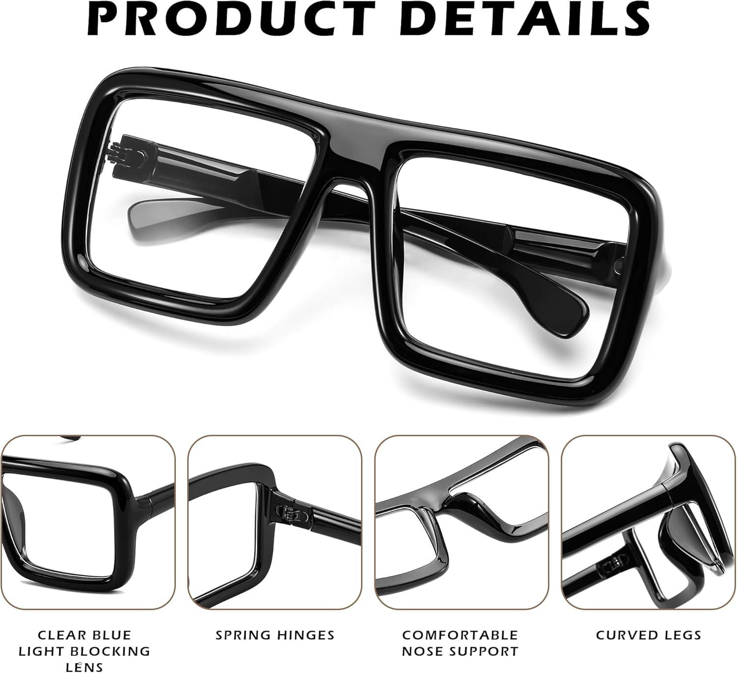 imageFEISEDY Square Oversized Blue Light Glasses Thick Fake Eyewear Frame for Women Men Nerd Glasses Costume Accessories B0241