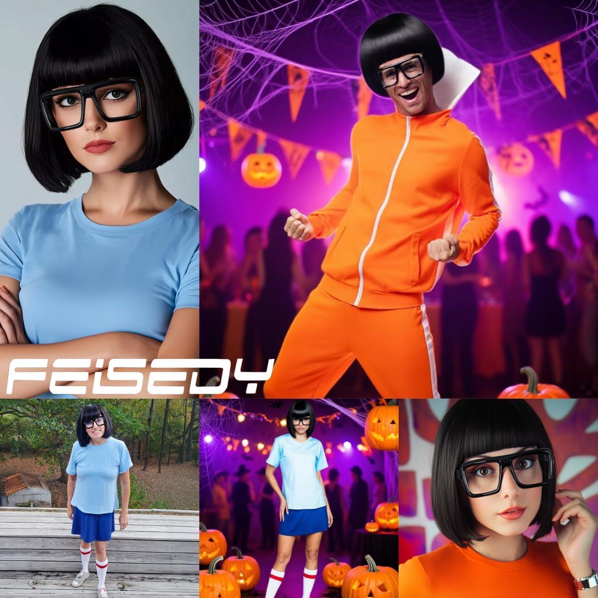 imageFEISEDY Square Oversized Blue Light Glasses Thick Fake Eyewear Frame for Women Men Nerd Glasses Costume Accessories B0241
