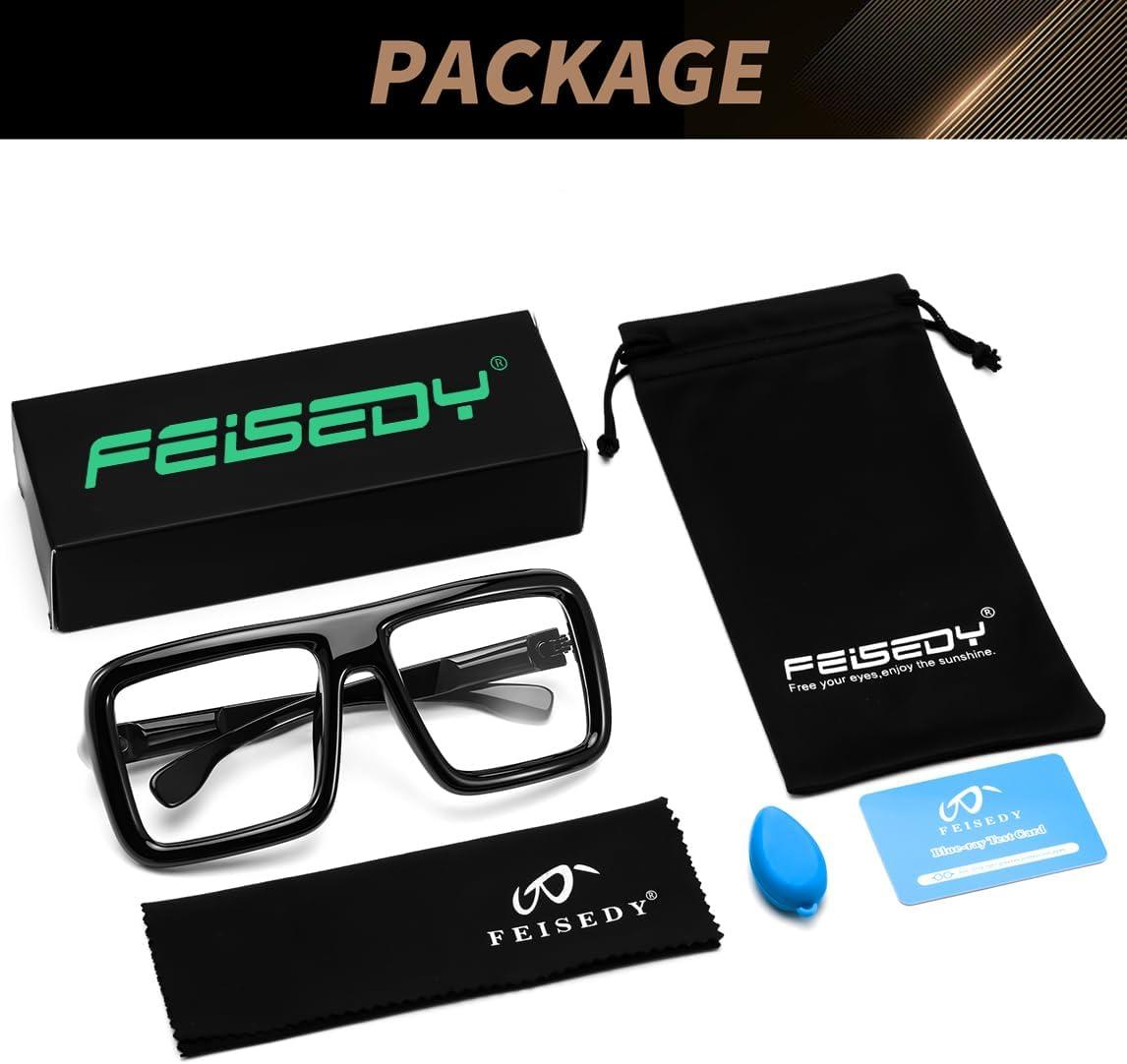 imageFEISEDY Square Oversized Blue Light Glasses Thick Fake Eyewear Frame for Women Men Nerd Glasses Costume Accessories B0241