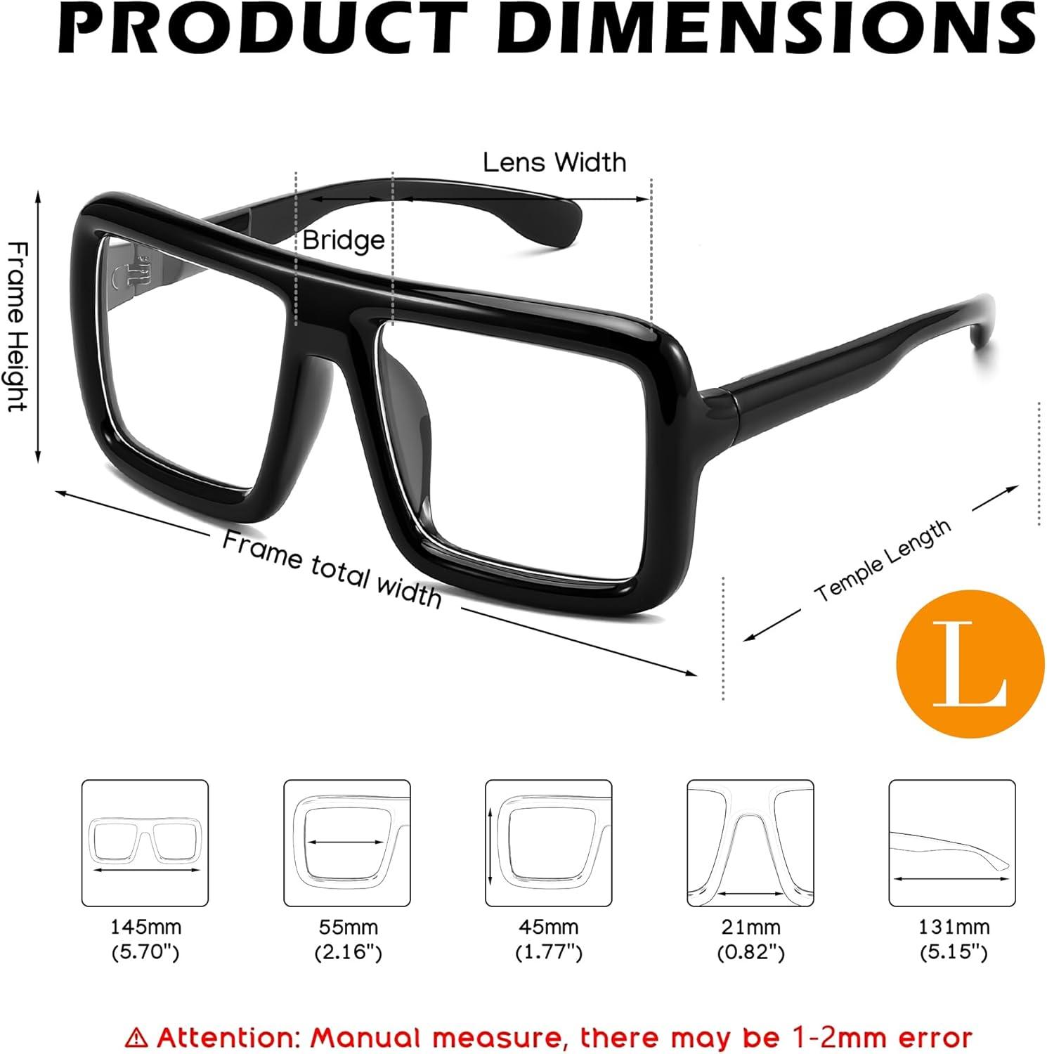 imageFEISEDY Square Oversized Blue Light Glasses Thick Fake Eyewear Frame for Women Men Nerd Glasses Costume Accessories B0241