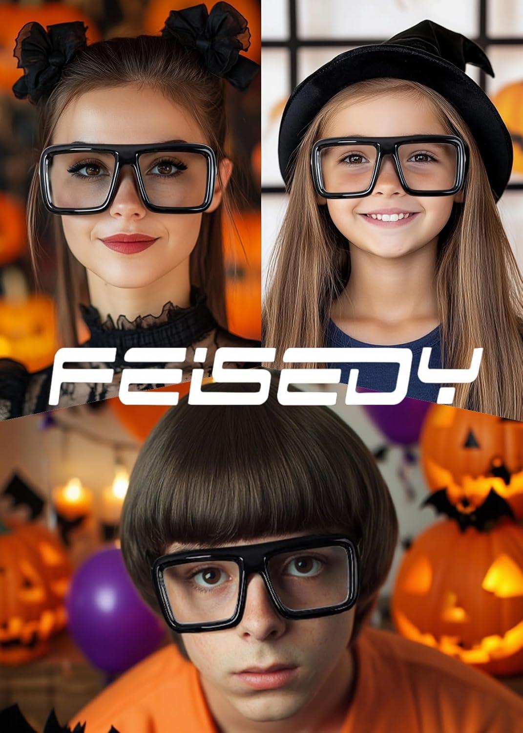 imageFEISEDY Square Oversized Blue Light Glasses Thick Fake Eyewear Frame for Women Men Nerd Glasses Costume Accessories B0241