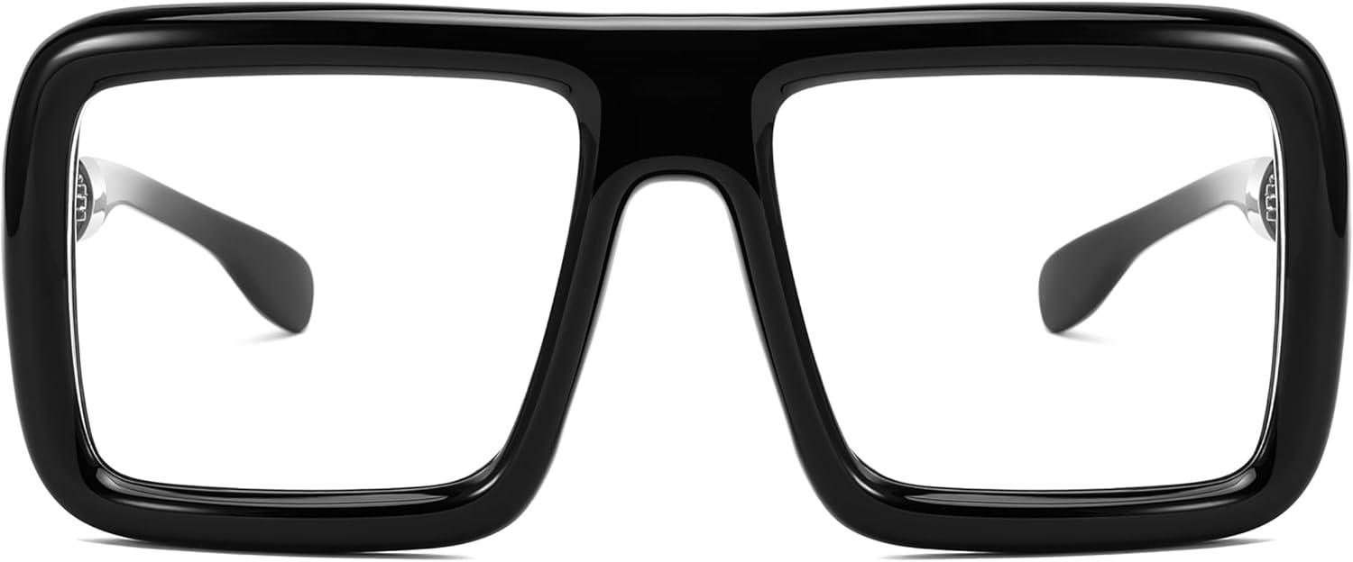 imageFEISEDY Square Oversized Blue Light Glasses Thick Fake Eyewear Frame for Women Men Nerd Glasses Costume Accessories B0241
