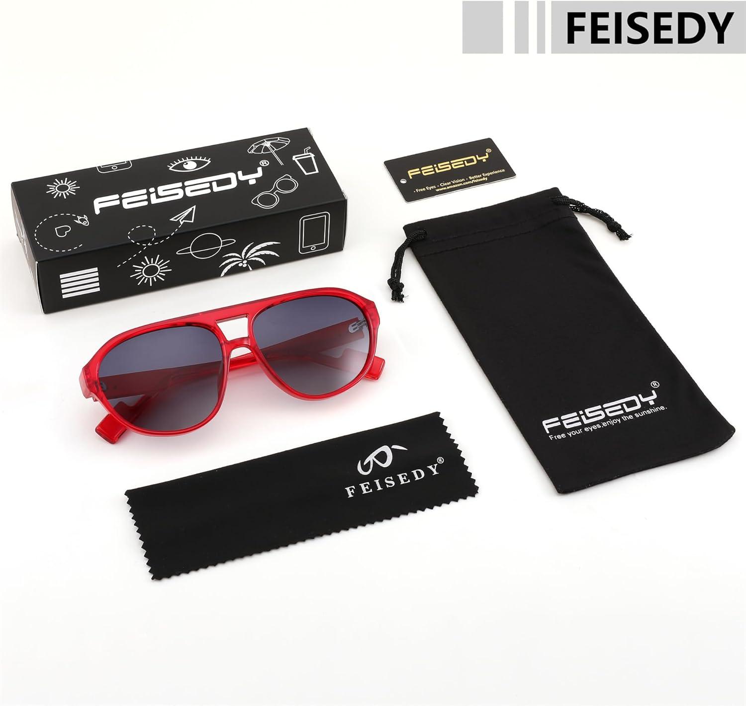 imageFEISEDY Sunglasses Women Men Polarized Small 70s Aviator Frame Retro Vintage Sun Glasses B2373Transparent Red Frame Grey Lens