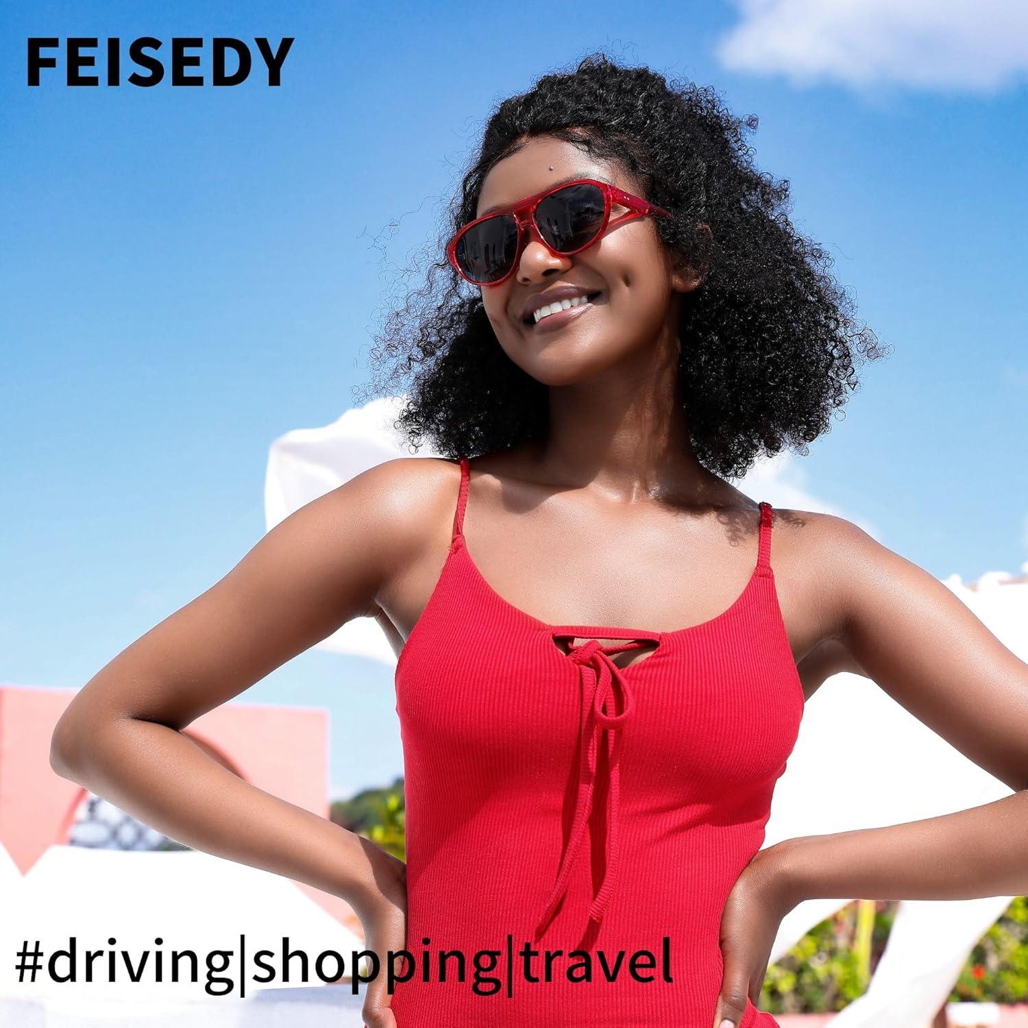 imageFEISEDY Sunglasses Women Men Polarized Small 70s Aviator Frame Retro Vintage Sun Glasses B2373Transparent Red Frame Grey Lens