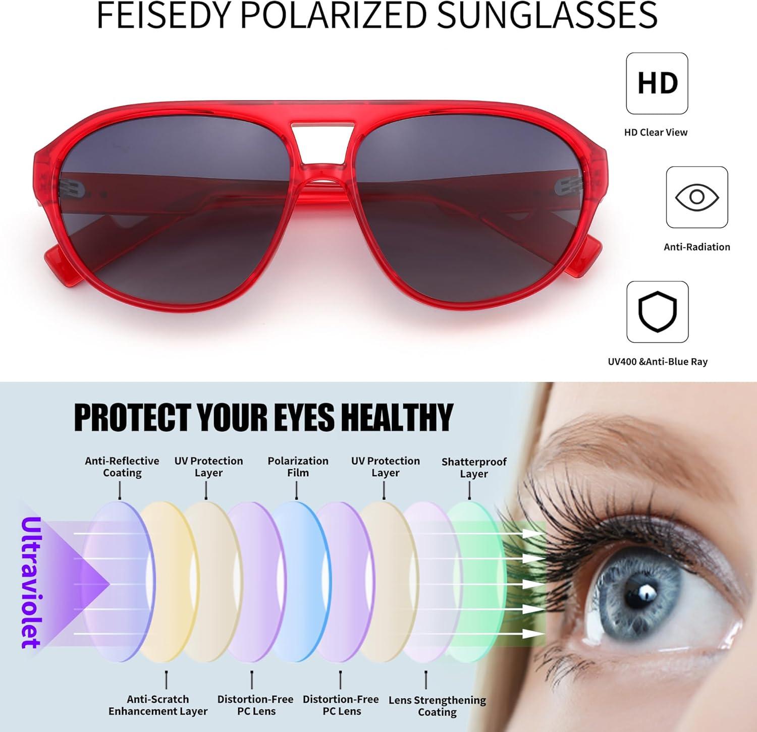 imageFEISEDY Sunglasses Women Men Polarized Small 70s Aviator Frame Retro Vintage Sun Glasses B2373Transparent Red Frame Grey Lens