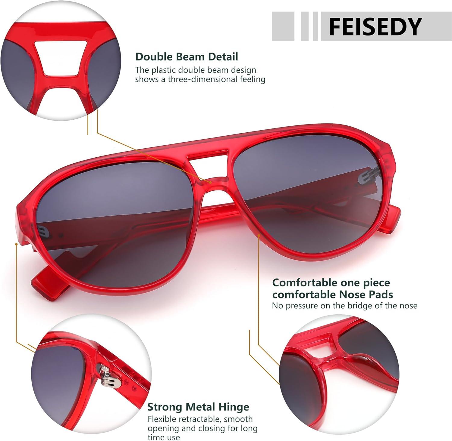 imageFEISEDY Sunglasses Women Men Polarized Small 70s Aviator Frame Retro Vintage Sun Glasses B2373Transparent Red Frame Grey Lens