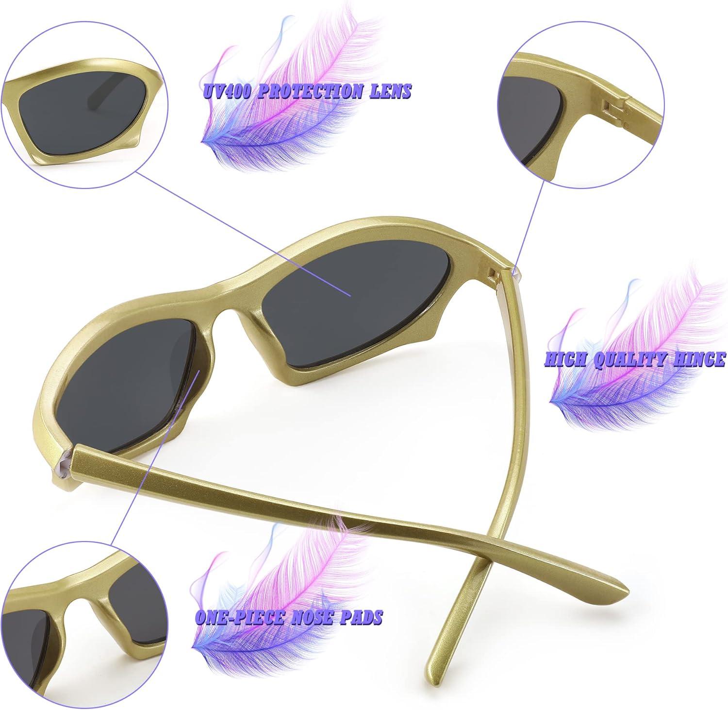 imageFEISEDY Wrap Around Fashion Sunglasses for Women Men Vintage Trendy Y2K Sunglasses Cool Bat Sport Sun Glasses B2335002 Yellow FrameGray Lens