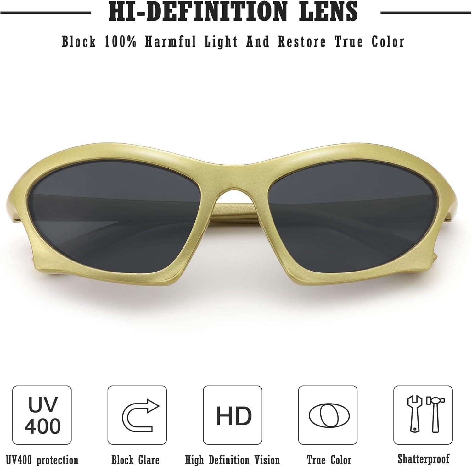 imageFEISEDY Wrap Around Fashion Sunglasses for Women Men Vintage Trendy Y2K Sunglasses Cool Bat Sport Sun Glasses B2335002 Yellow FrameGray Lens