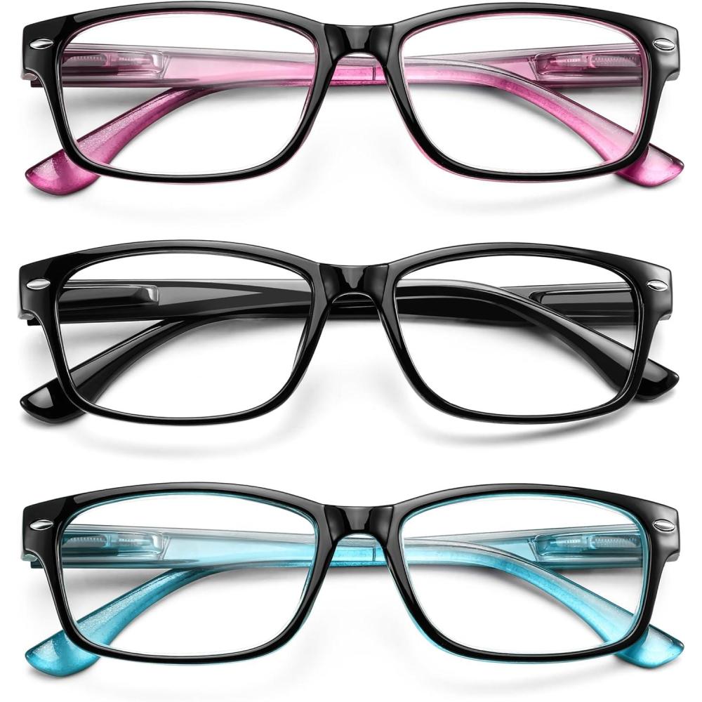 imageFEISEDY 3 Pack Lightweight Classic Reading Glasses for Men Women Traditional Frame with Spring Hinge B0239Multicolor
