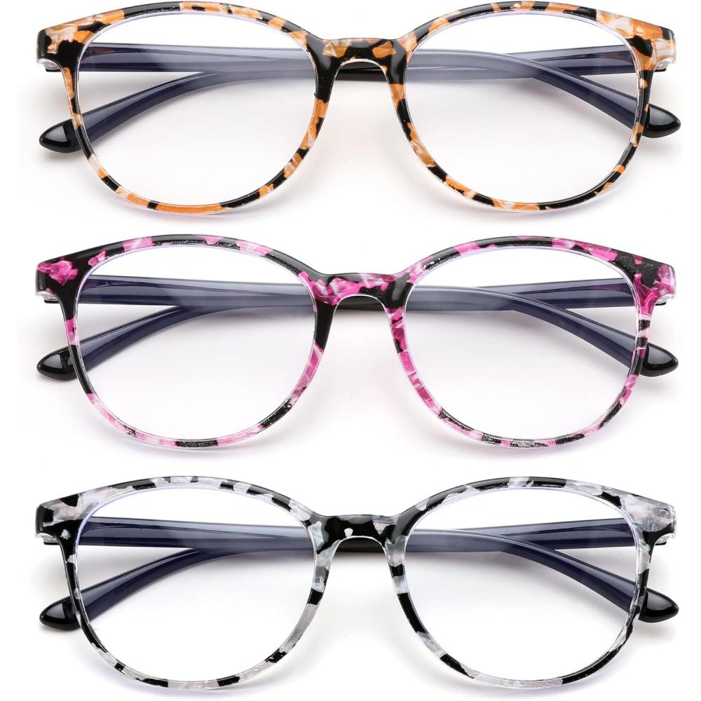 imageFEISEDY 3 Pack Lightweight Square Blue Light Reading Glasses for Women Trendy Tortoise Clear Readers B0238Multicolor