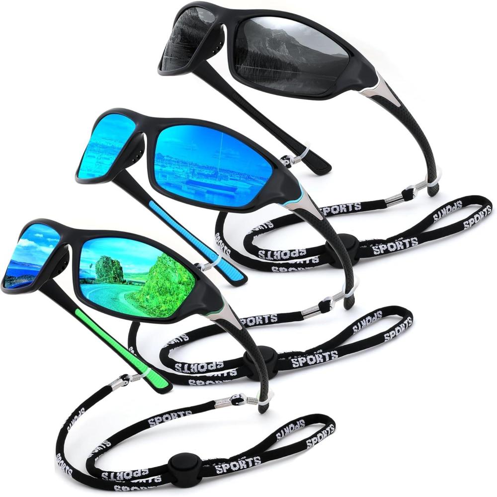imageFEISEDY 3 Pack Polarized Sports Sunglasses for Men Wrap Around Frame UV400 Protection Fishing Driving Cycling B26743packblackdeep Bluegreen