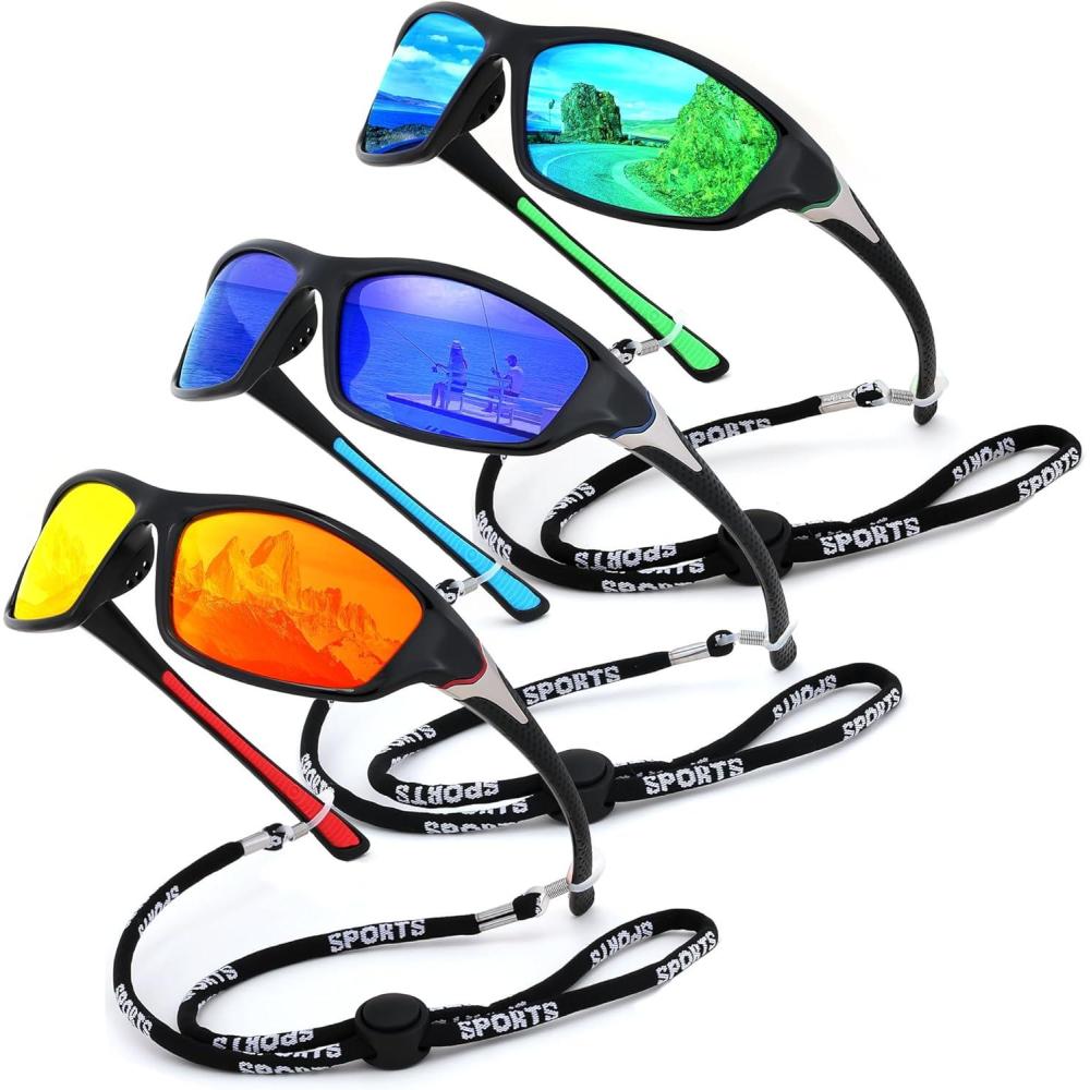 imageFEISEDY 3 Pack Polarized Sports Sunglasses for Men Wrap Around Frame UV400 Protection Fishing Driving Cycling B26743packgreendeep Bluered