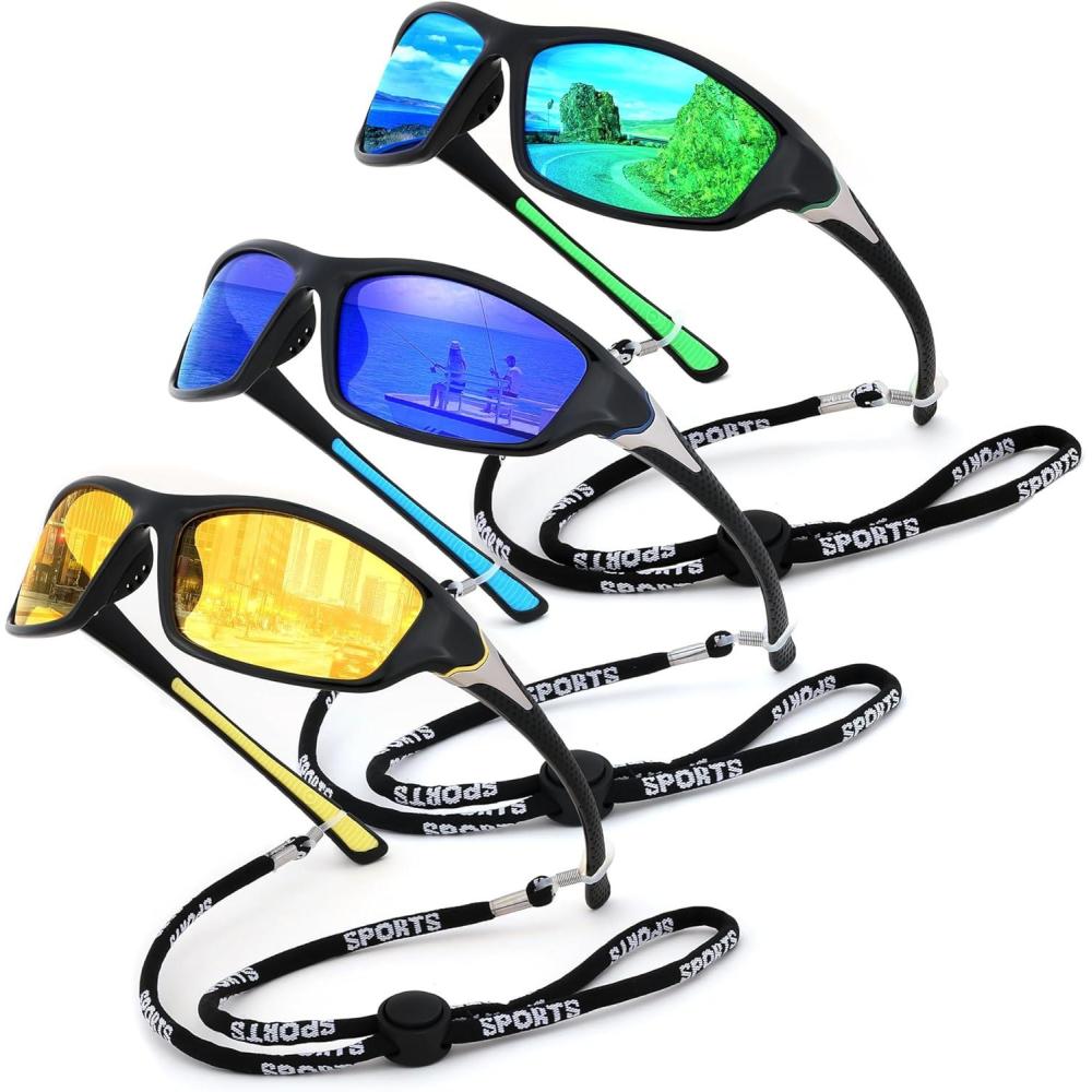 imageFEISEDY 3 Pack Polarized Sports Sunglasses for Men Wrap Around Frame UV400 Protection Fishing Driving Cycling B26743packgreendeep Blueyellow