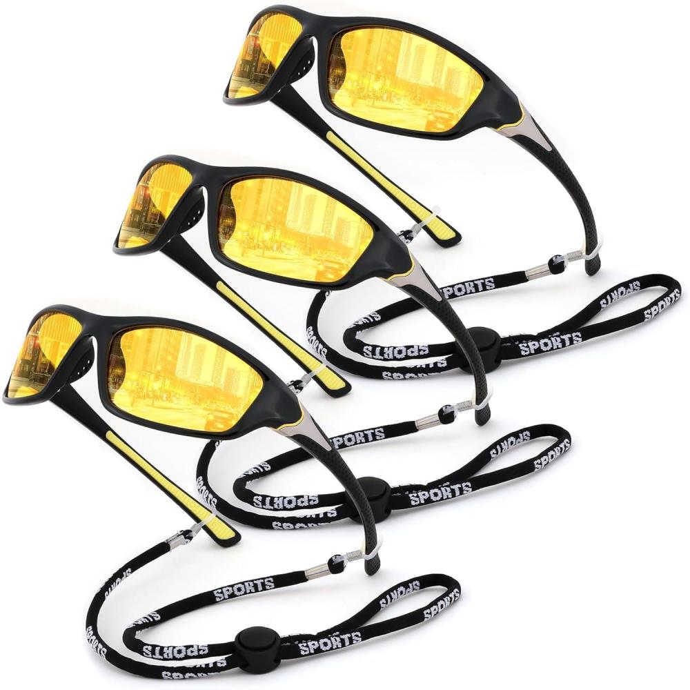 imageFEISEDY 3 Pack Polarized Sports Sunglasses for Men Wrap Around Frame UV400 Protection Fishing Driving Cycling B26743packyellowyellowyellow